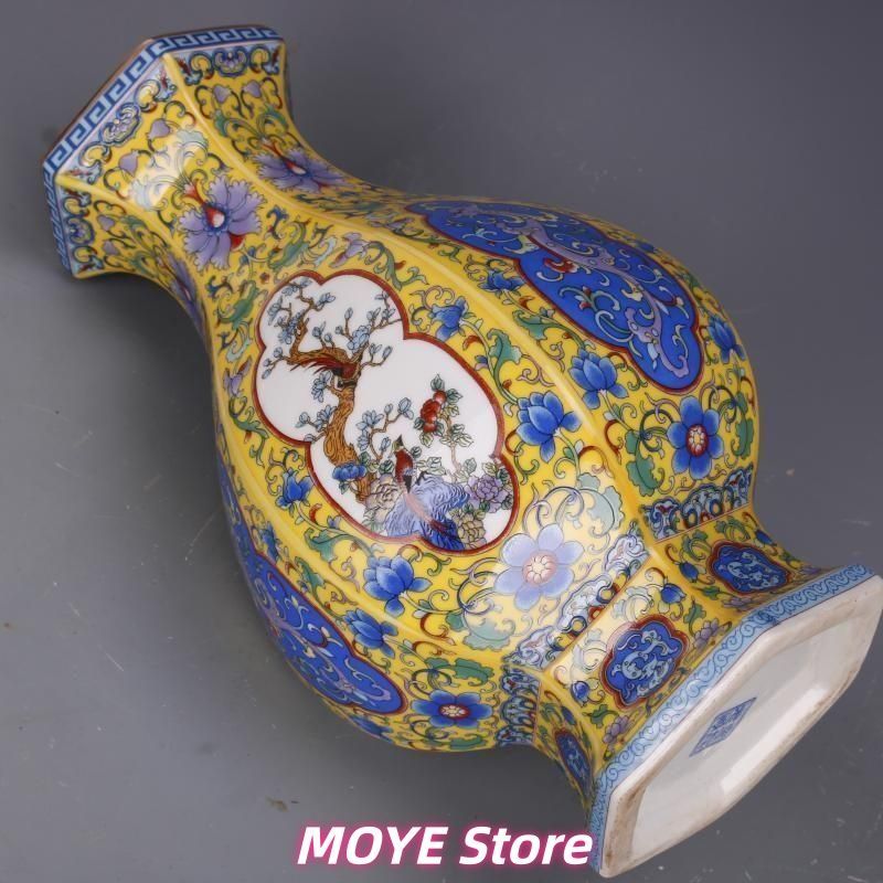 清乾隆琺瑯彩蒔金花鳥花瓶 景徳鎮 陶磁器 装飾品 現代工芸品 美術品