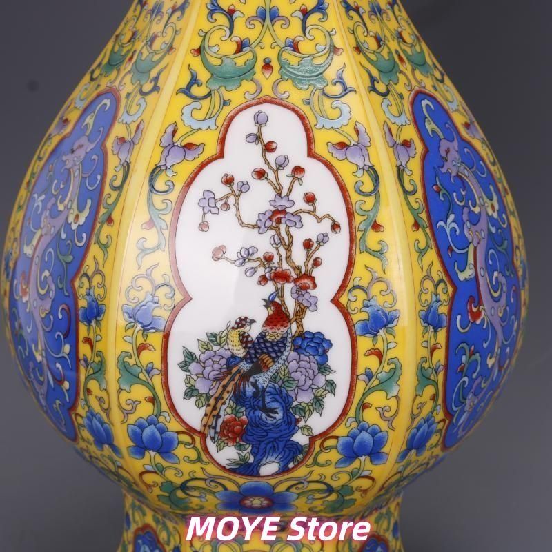 清乾隆琺瑯彩蒔金花鳥花瓶 景徳鎮 陶磁器 装飾品 現代工芸品 美術品