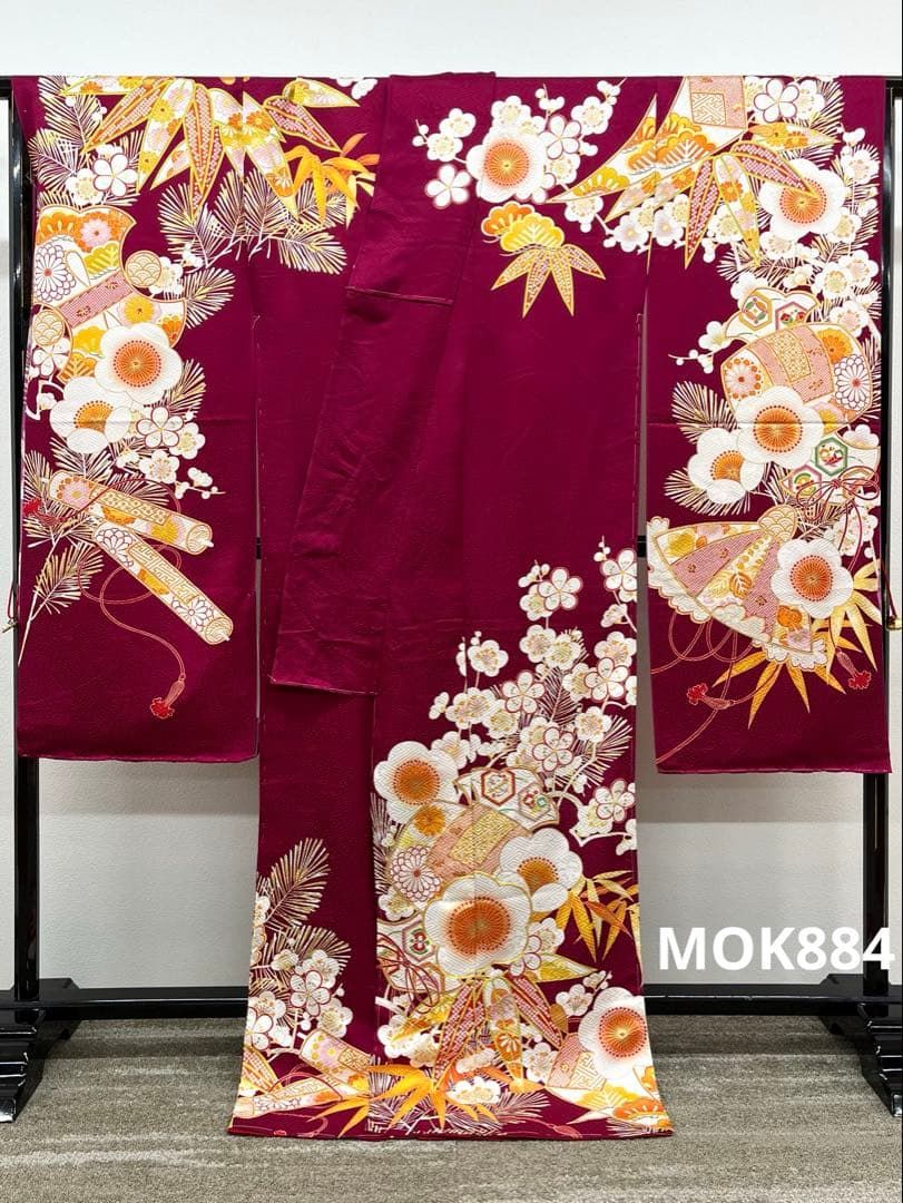 振袖 仮絵羽 金駒 金彩 紋意匠 正絹 未仕立て品 八掛付き MOK884