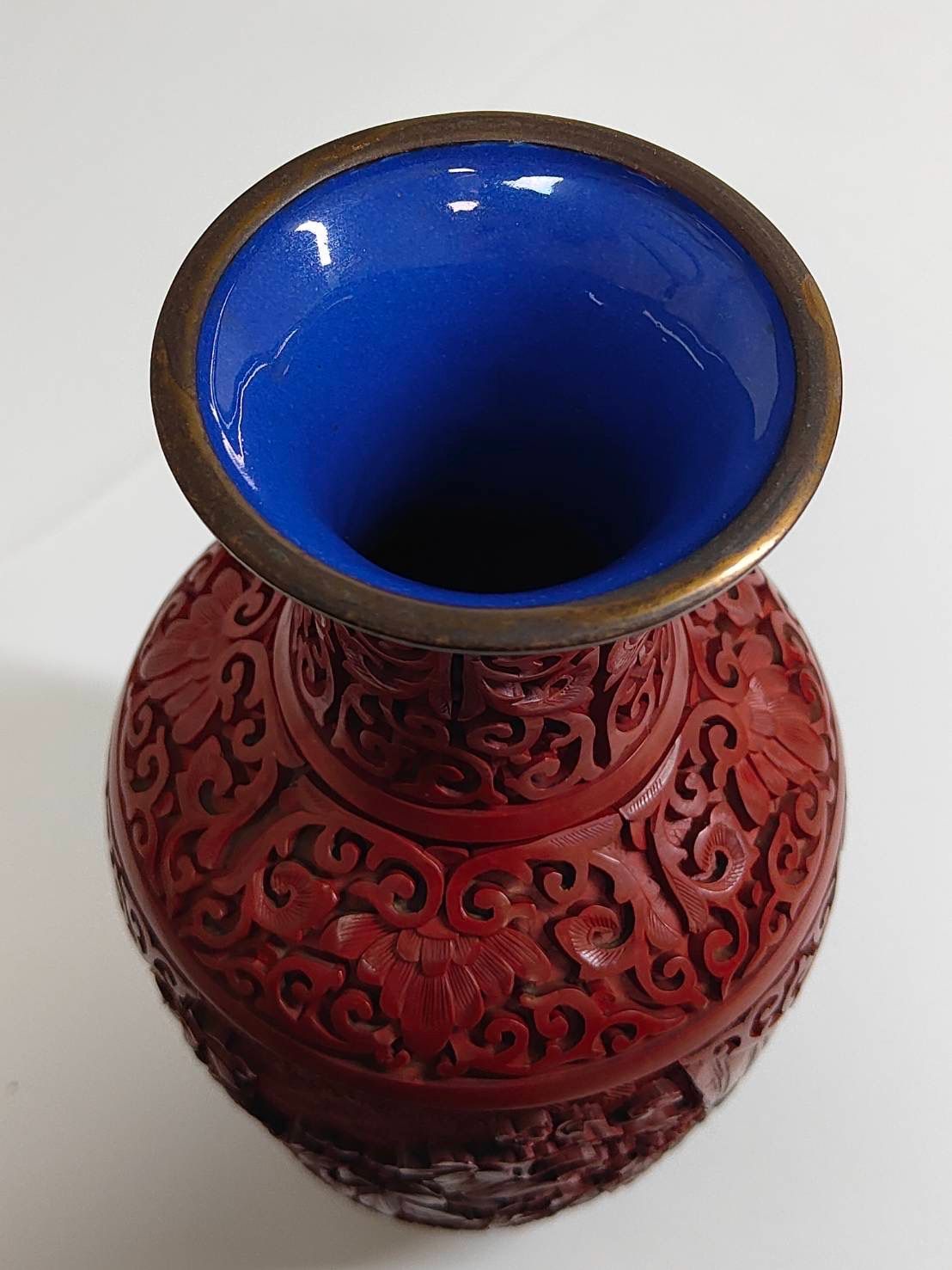 中国美術 堆朱 彫漆 花瓶 2個セット 赤色 漆芸 漆器 花器 骨董品