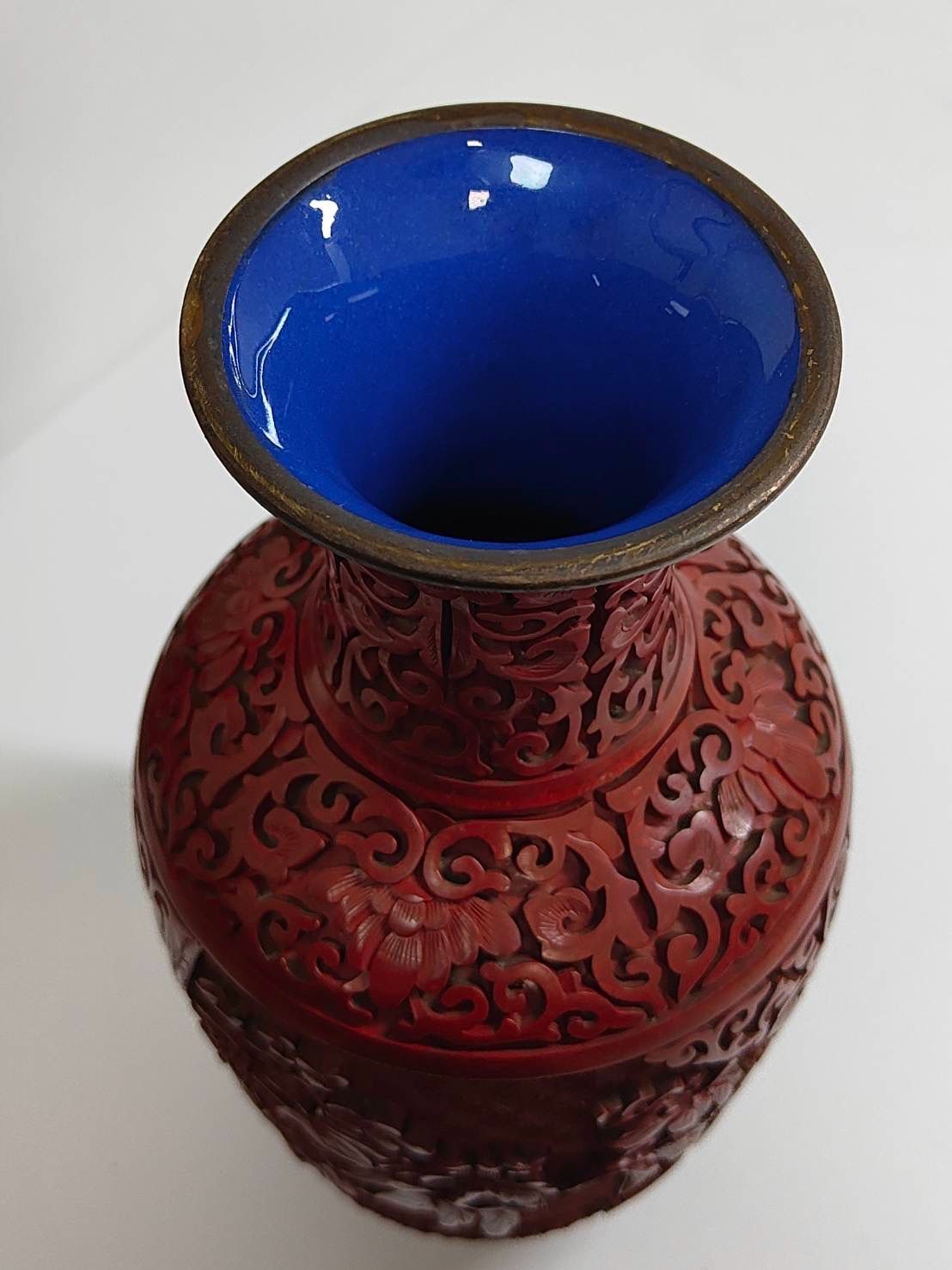 中国美術 堆朱 彫漆 花瓶 2個セット 赤色 漆芸 漆器 花器 骨董品