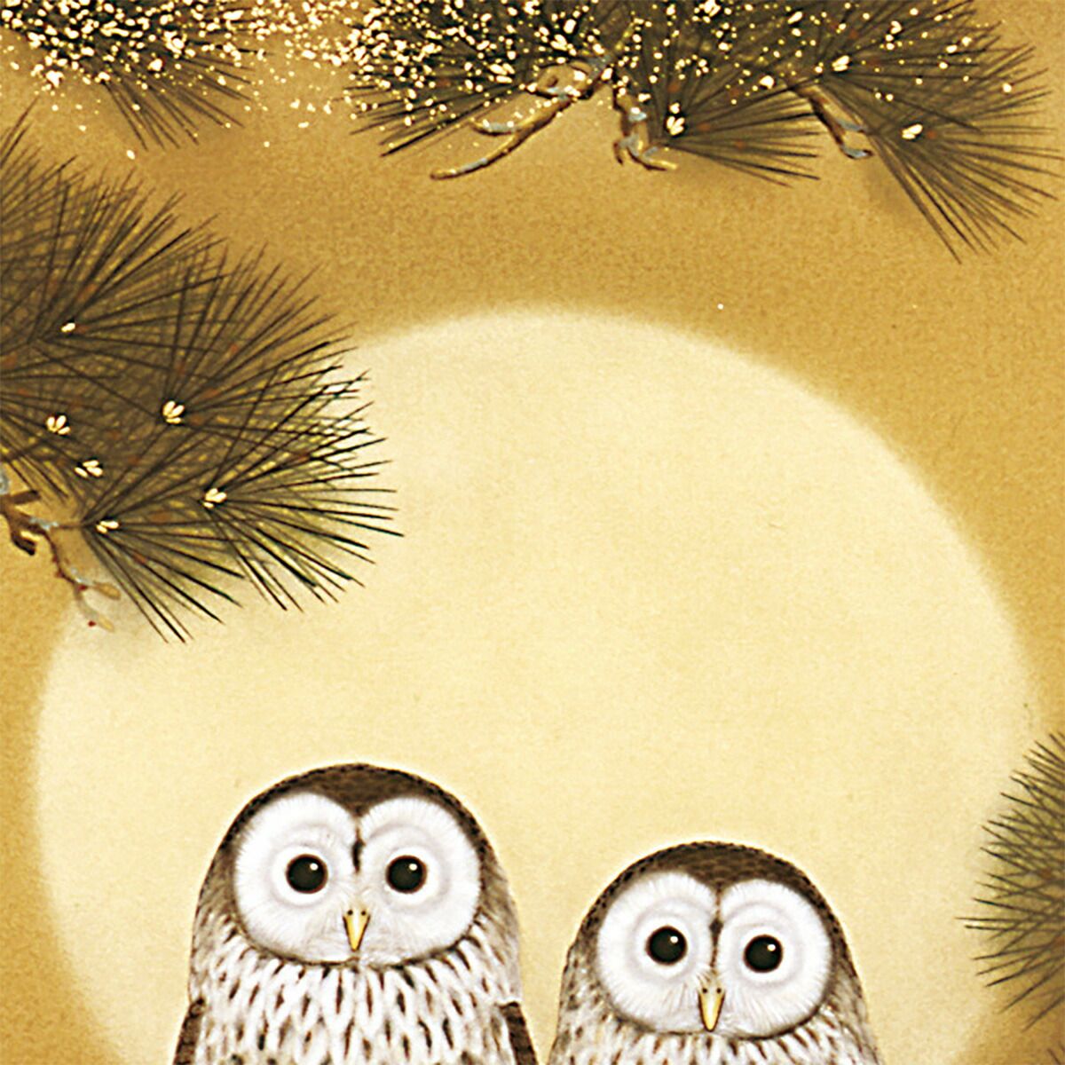 手描き 掛け軸 「月宵夫婦梟」武藤高雅 尺五立 幅54.5×丈190cm 桐箱