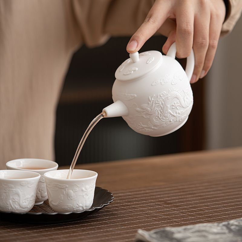 新品・未使用】 白磁 龍鳳茶壺 茶道具茶器 煎茶道具 美術品 工芸品