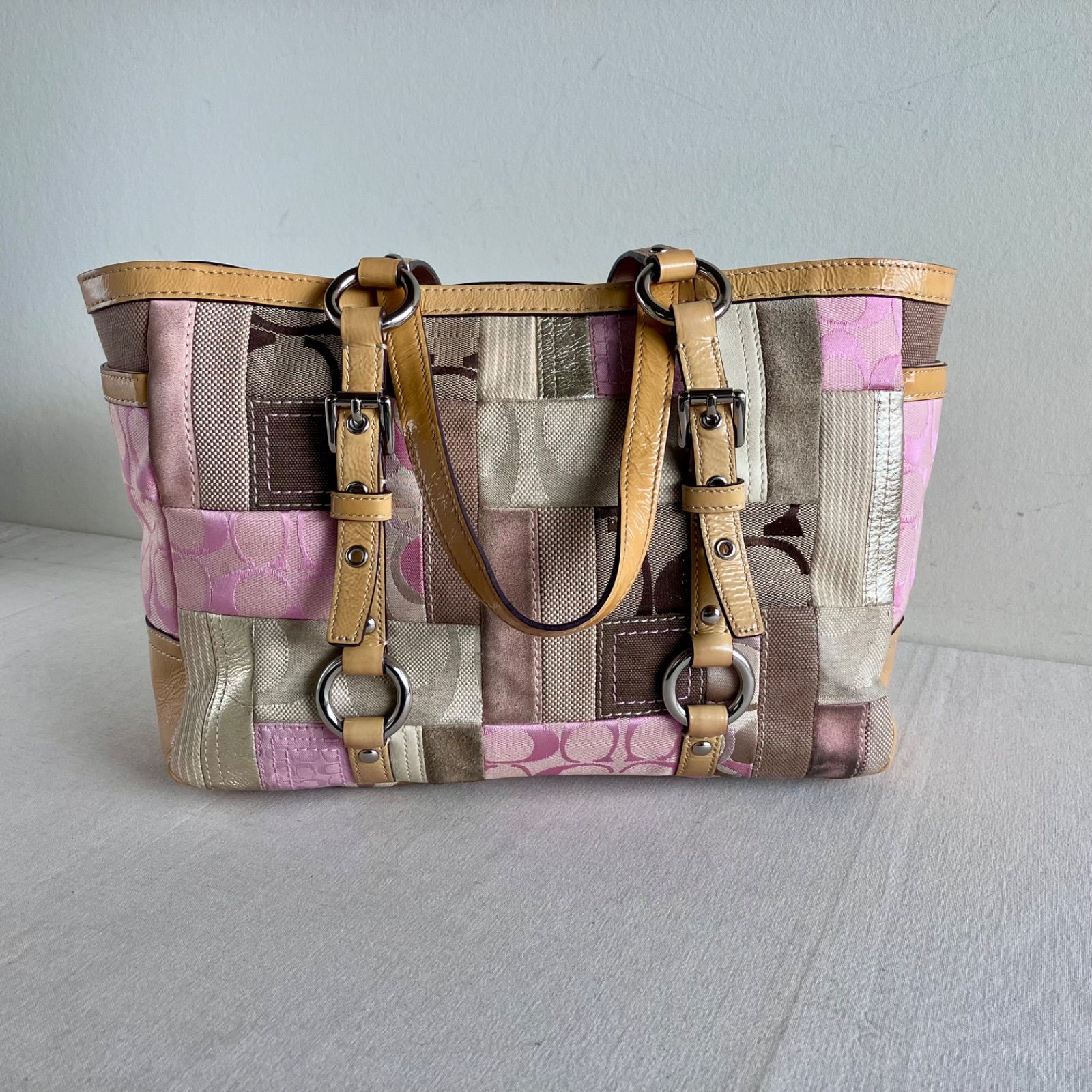 y2k Coach Vintage Pink Patchwork Suede Signature Gallery Shoulder