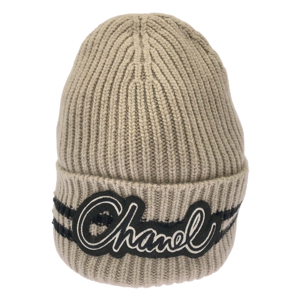 CHANEL シャネル ロゴワッペン カシミヤニットキャップ ベージュ