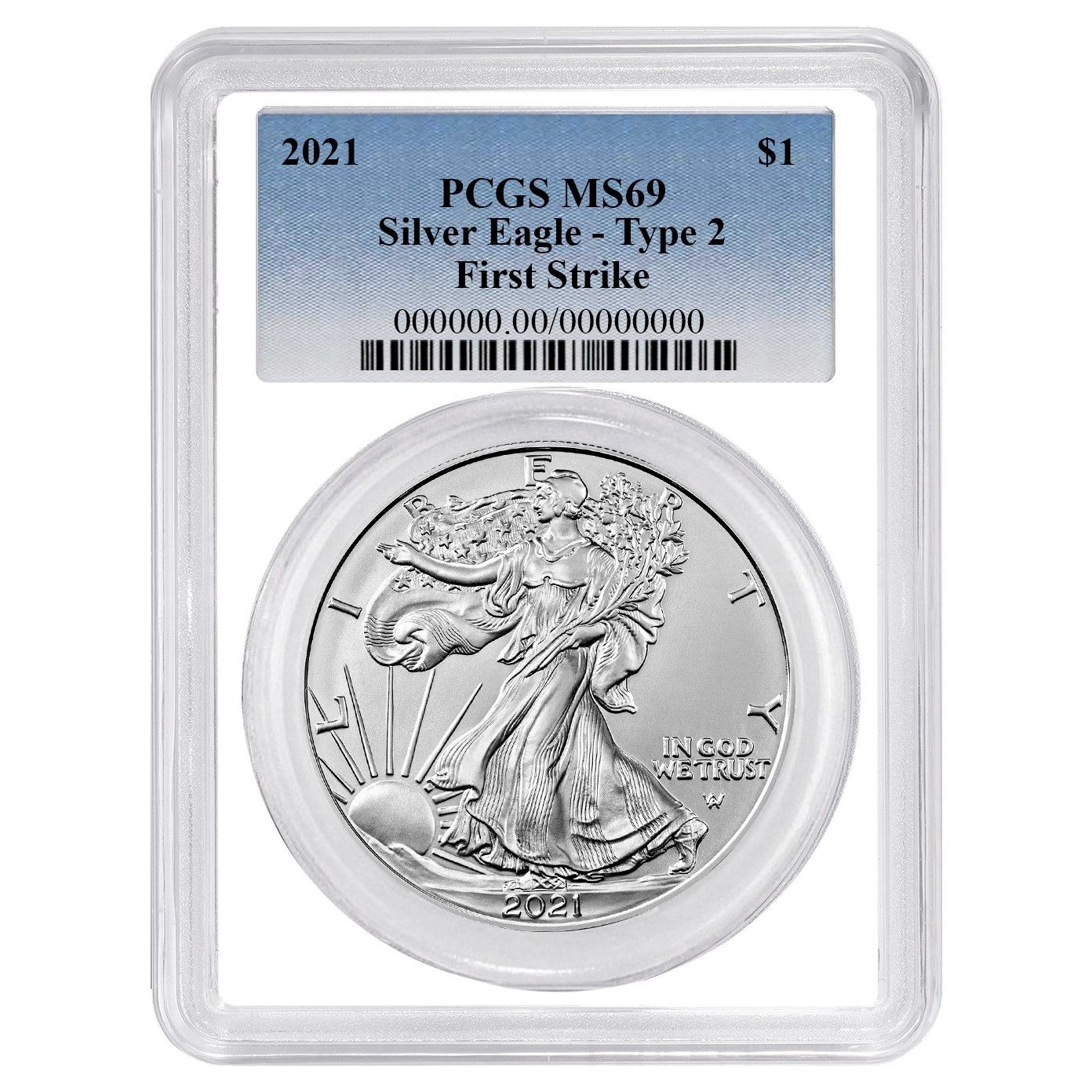 2021年 $1 タイプ2 アメリカンシルバーイーグル PCGS MS69 FS ブルー