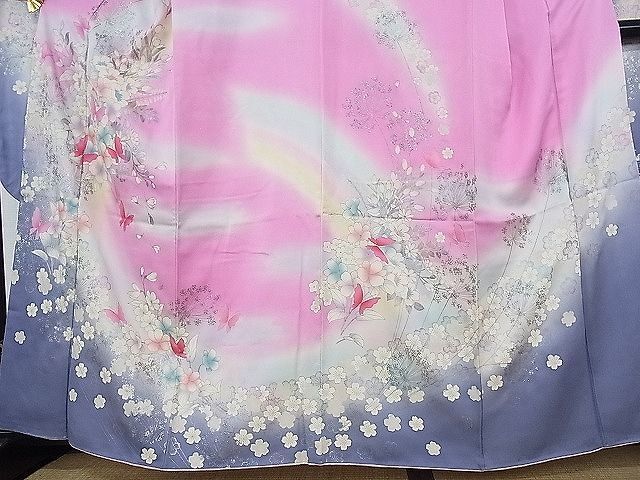 MP-00196 豪華振袖 花蝶文 暈し染め 銀彩 正絹 逸品 - メルカリ