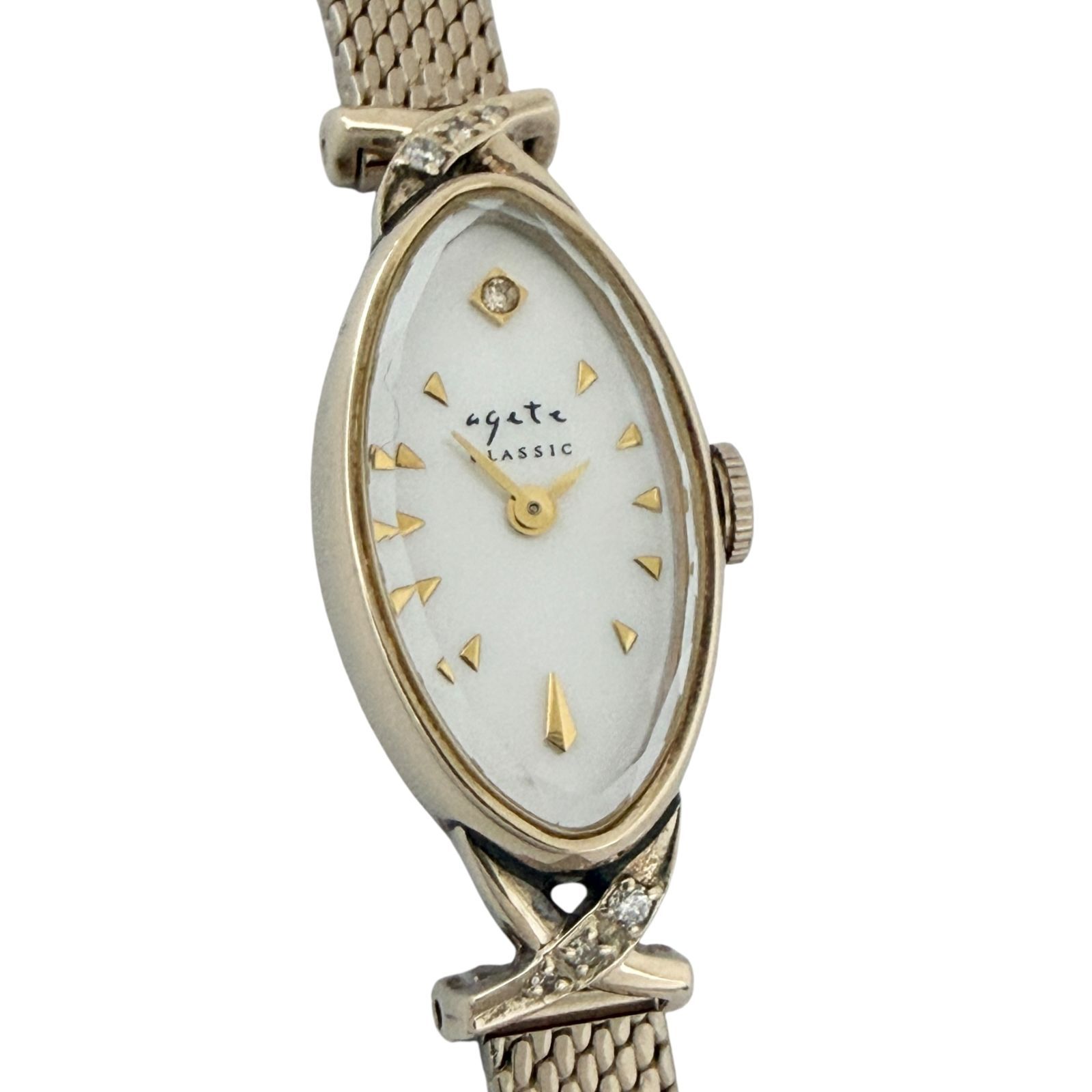 アガット 腕時計 オーバルフェイス ジュエリー ウォッチ K10 ゴールド