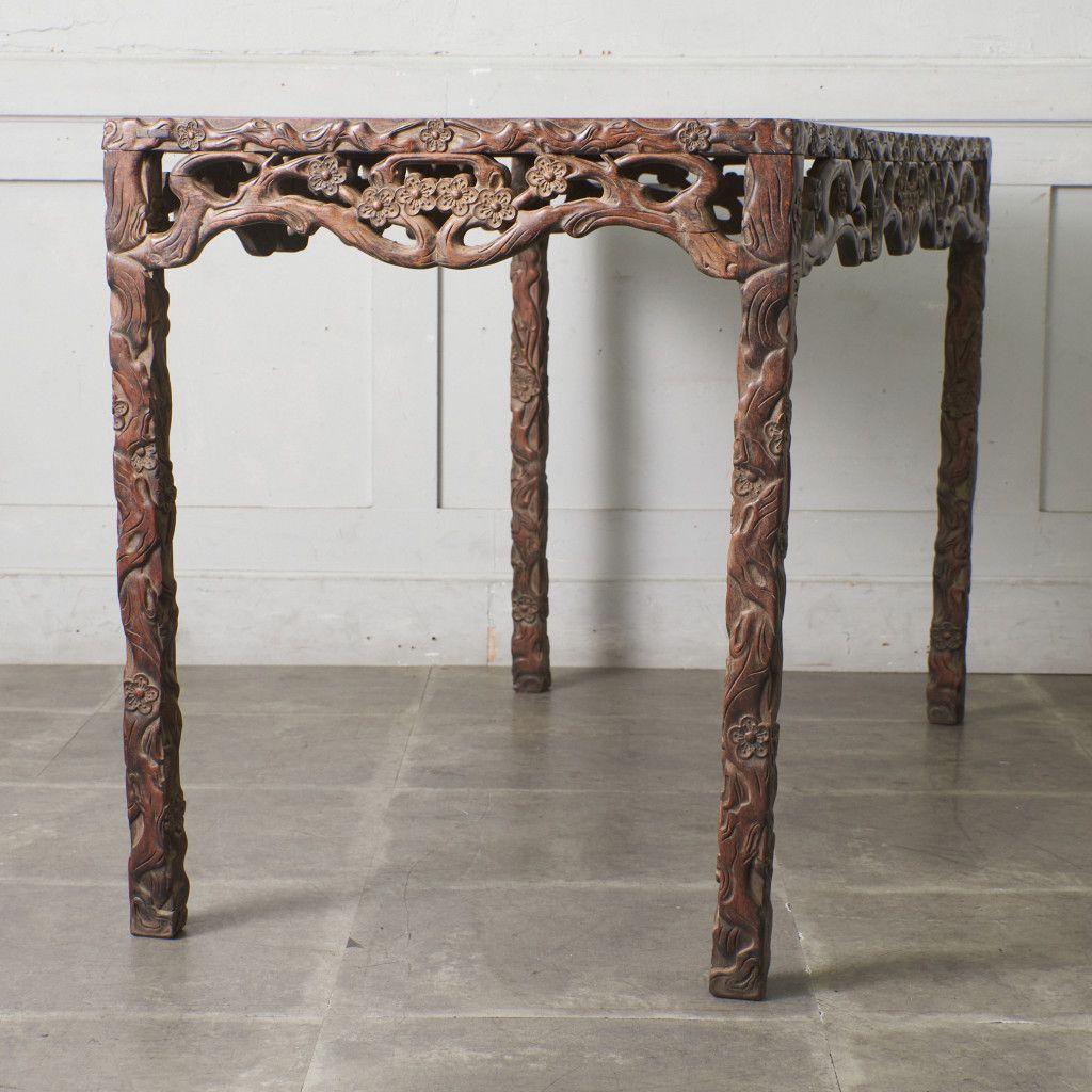 中国 アンティーク 木彫刻 コンソール テーブル 飾り棚 サイドテーブル