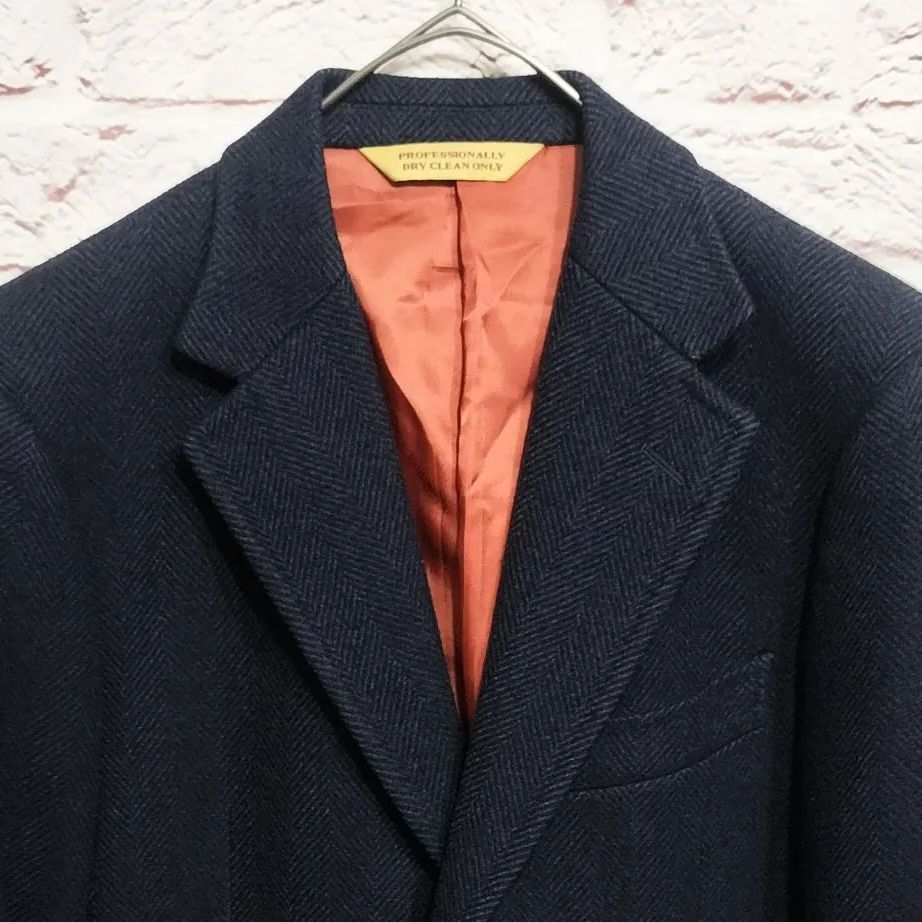 日本製】美品 Paul Stuart カシミヤ混 ヘリンボーン チェスターコート