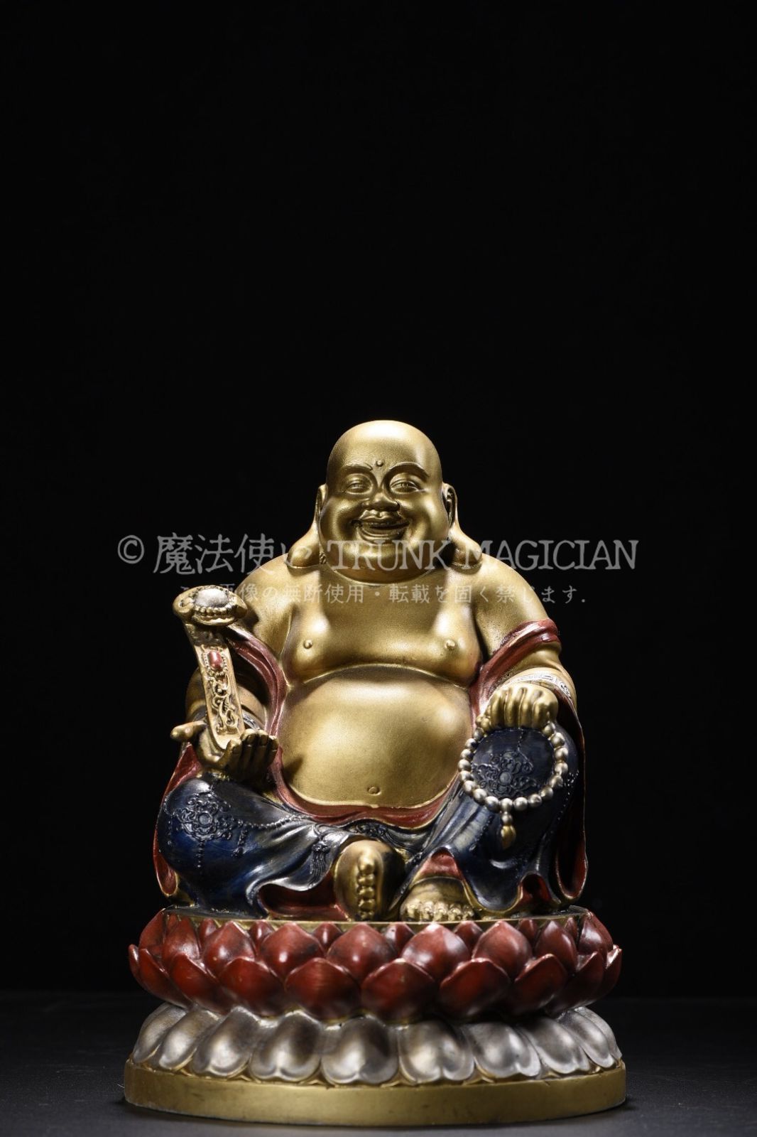 旧家蔵出し 銅製 金鍍 彩繪 彌勒仏 仏像 仏教古美術 密宗密教 供養品