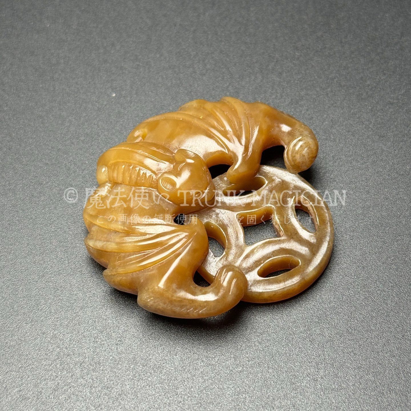 旧家蔵出し 和田玉細密彫 高古件 透空彫 福在眼前紋 置物 賞物 供養品