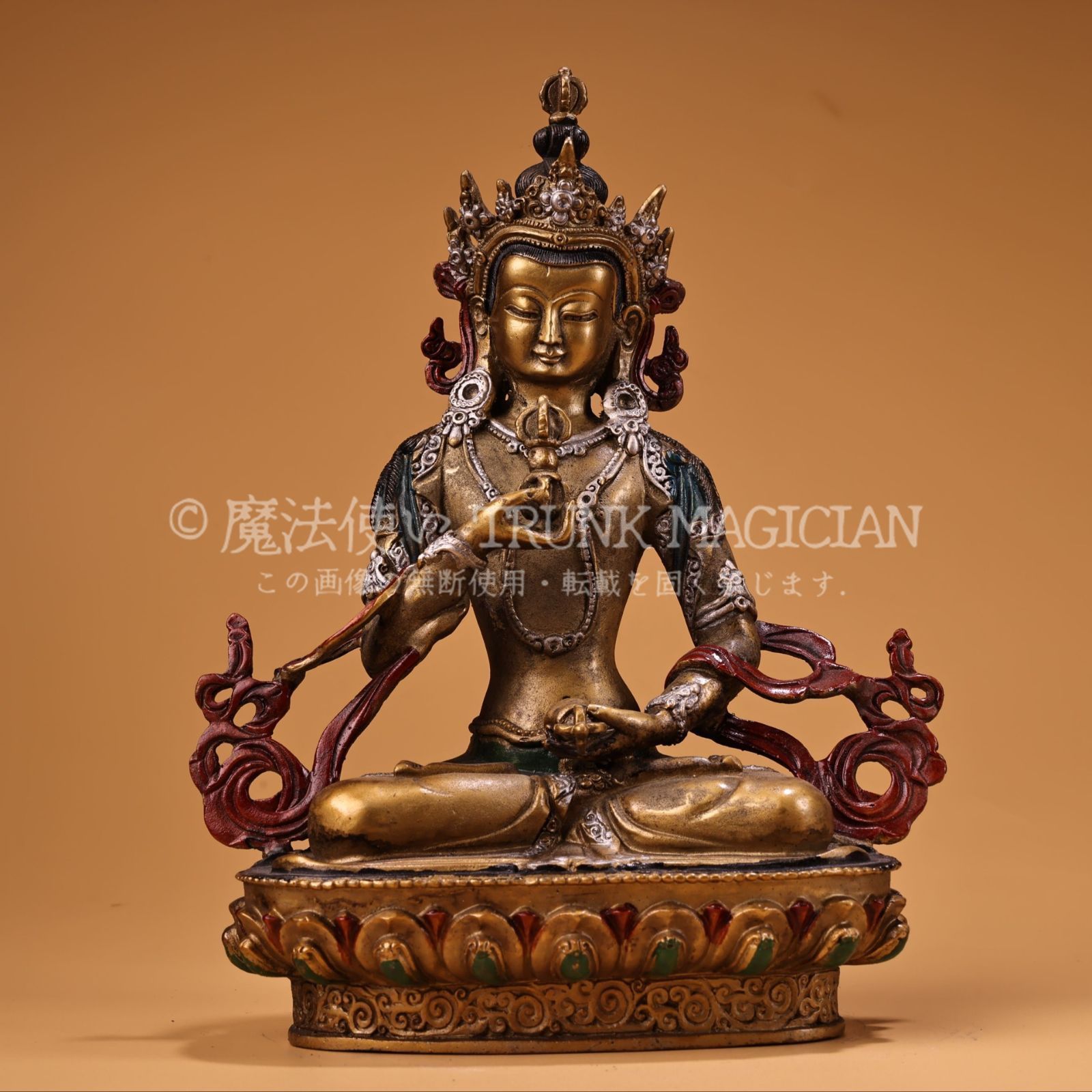 旧家蔵出し 銅製 浮彫 鏨刻 描金 彩繪 金剛薩錘菩薩像 仏像 密宗密教