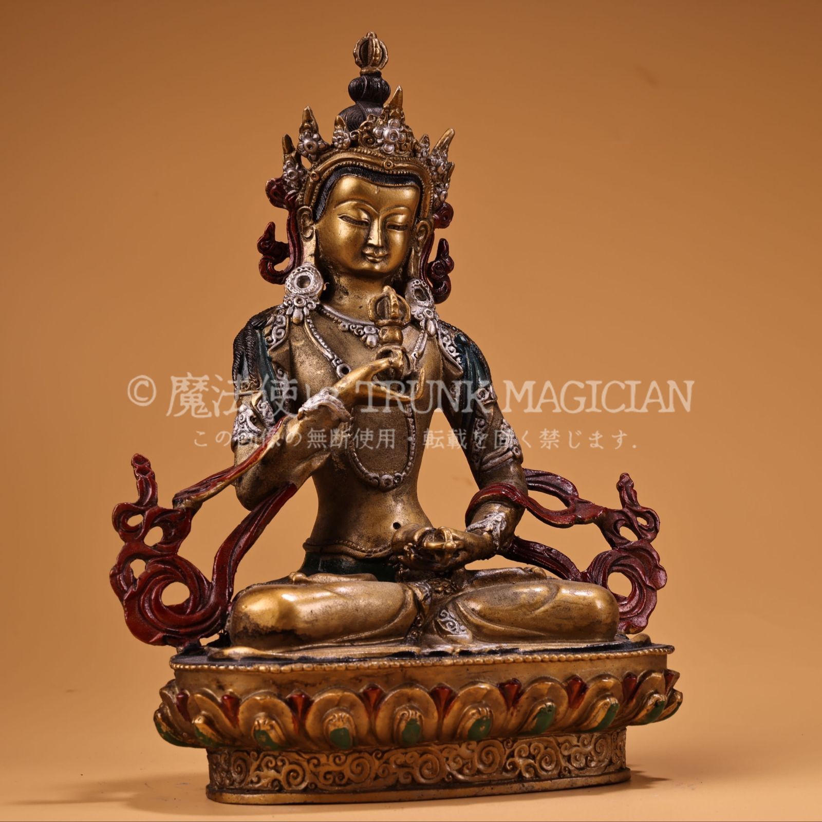 旧家蔵出し 銅製 浮彫 鏨刻 描金 彩繪 金剛薩錘菩薩像 仏像 密宗密教
