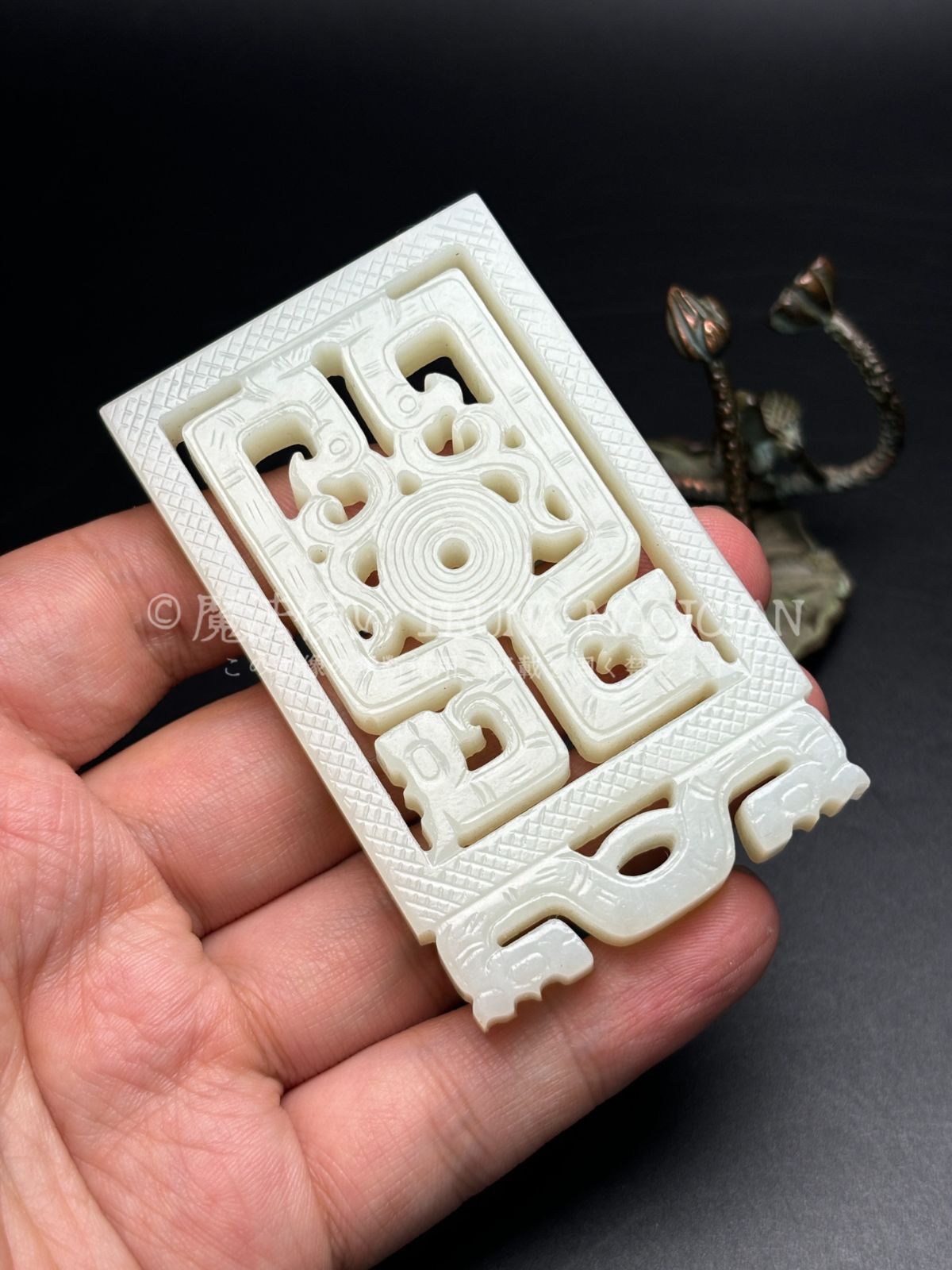 旧家蔵出し 和田玉細密彫 羊脂白玉 龍鳳呈祥紋 玉珮 彫刻 根付 裝身具