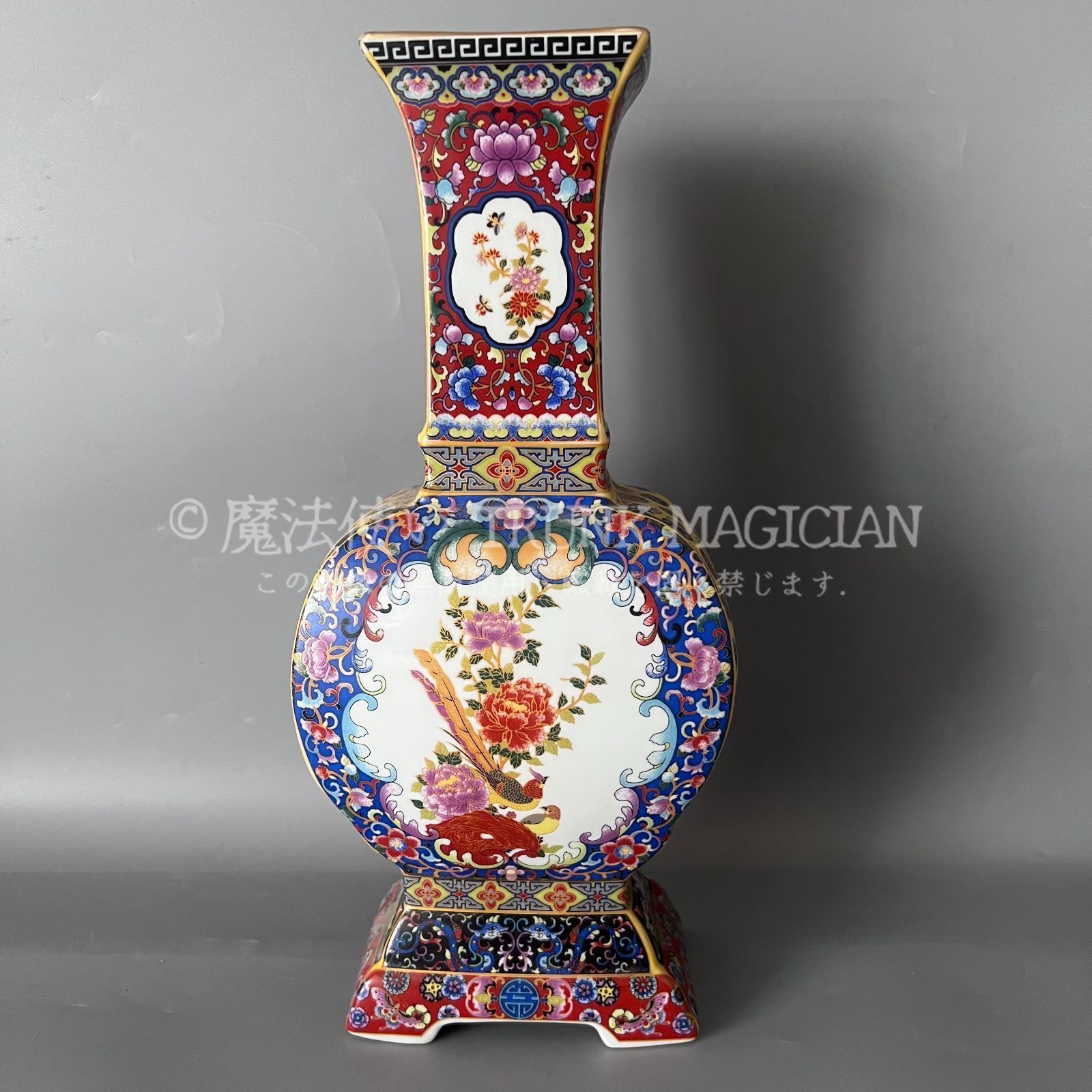 旧家蔵出し 雍正年製款 琺瑯彩 七寶燒 花鳥紋 花瓶 花器 供養品 古美術