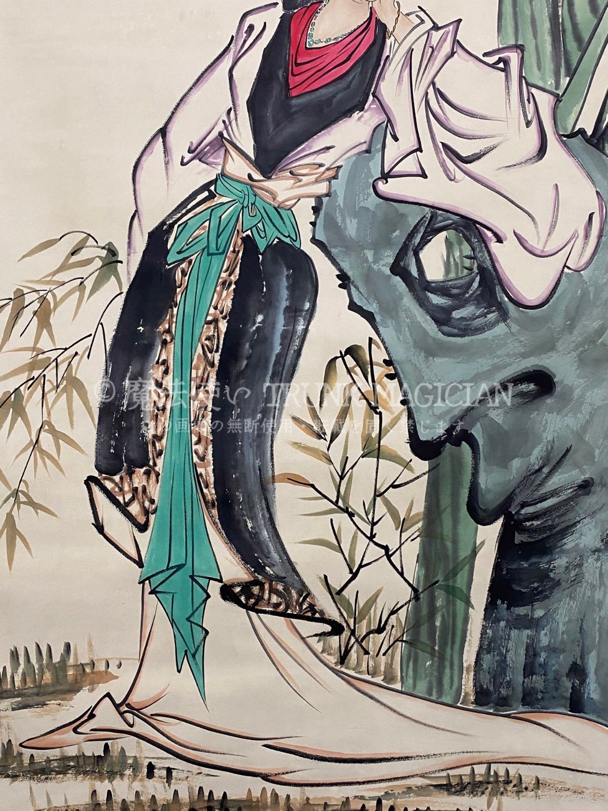 旧家蔵出し 四尺中堂画 白伯? 仕女画 宣紙 肉筆紙本 掛軸 中国画 中国