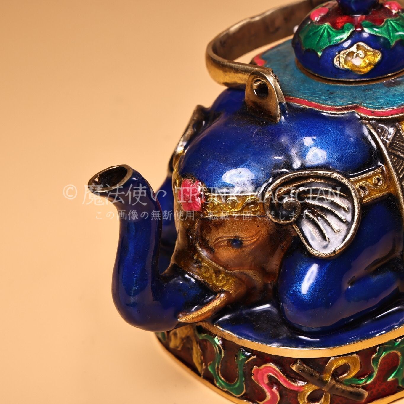 旧家蔵出し 銅製 景泰藍 琺瑯彩 大象提梁壷 置物 賞物 供養品 古美術品