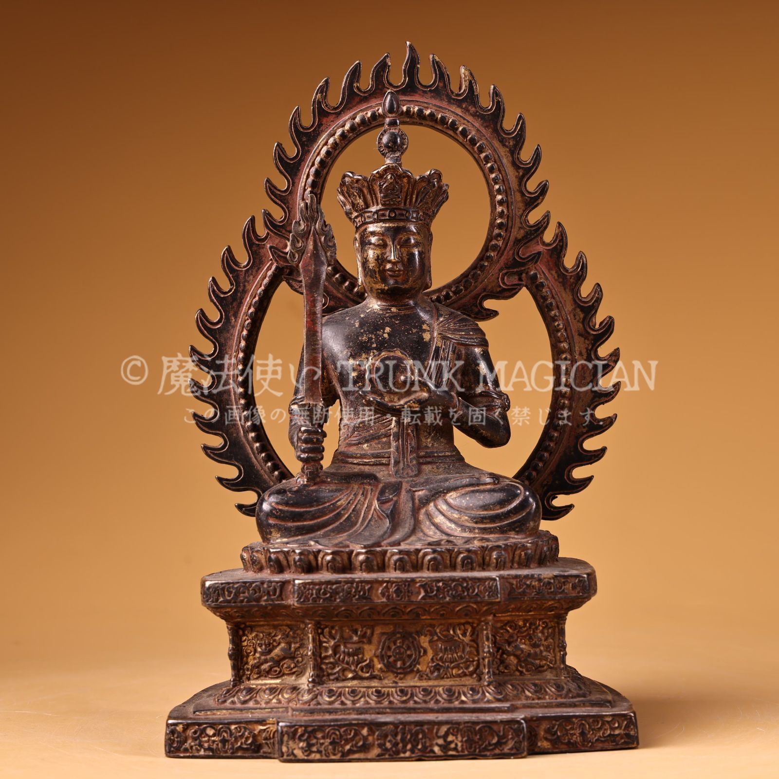 旧家蔵出し 銅製 泥金 浮彫 鏨刻 虚空蔵菩薩像 仏像 密宗密教 供養品