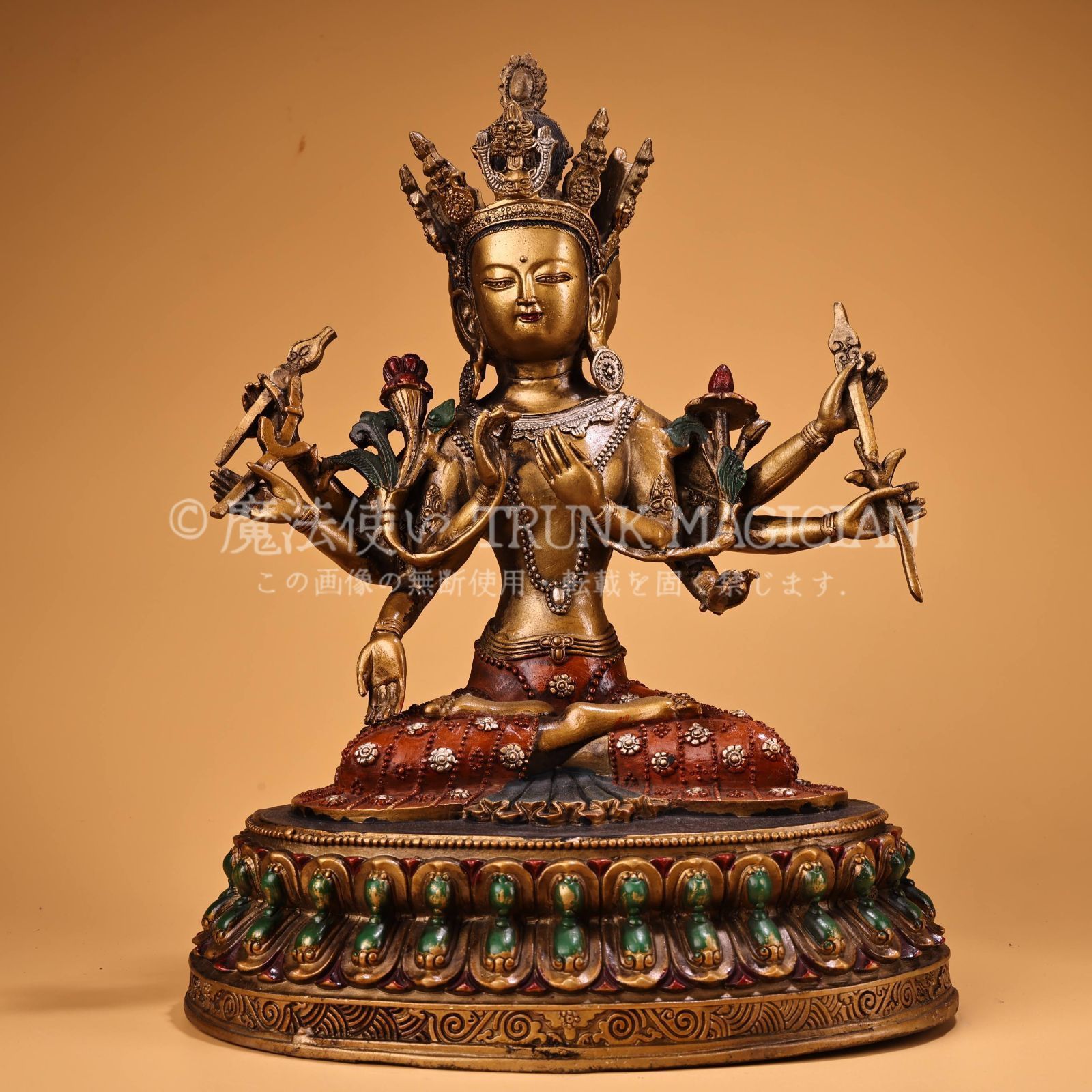 旧家蔵出し 銅製 描金 浮彫 鏨刻 彩繪 尊勝仏母像 仏像 密宗密教 供養