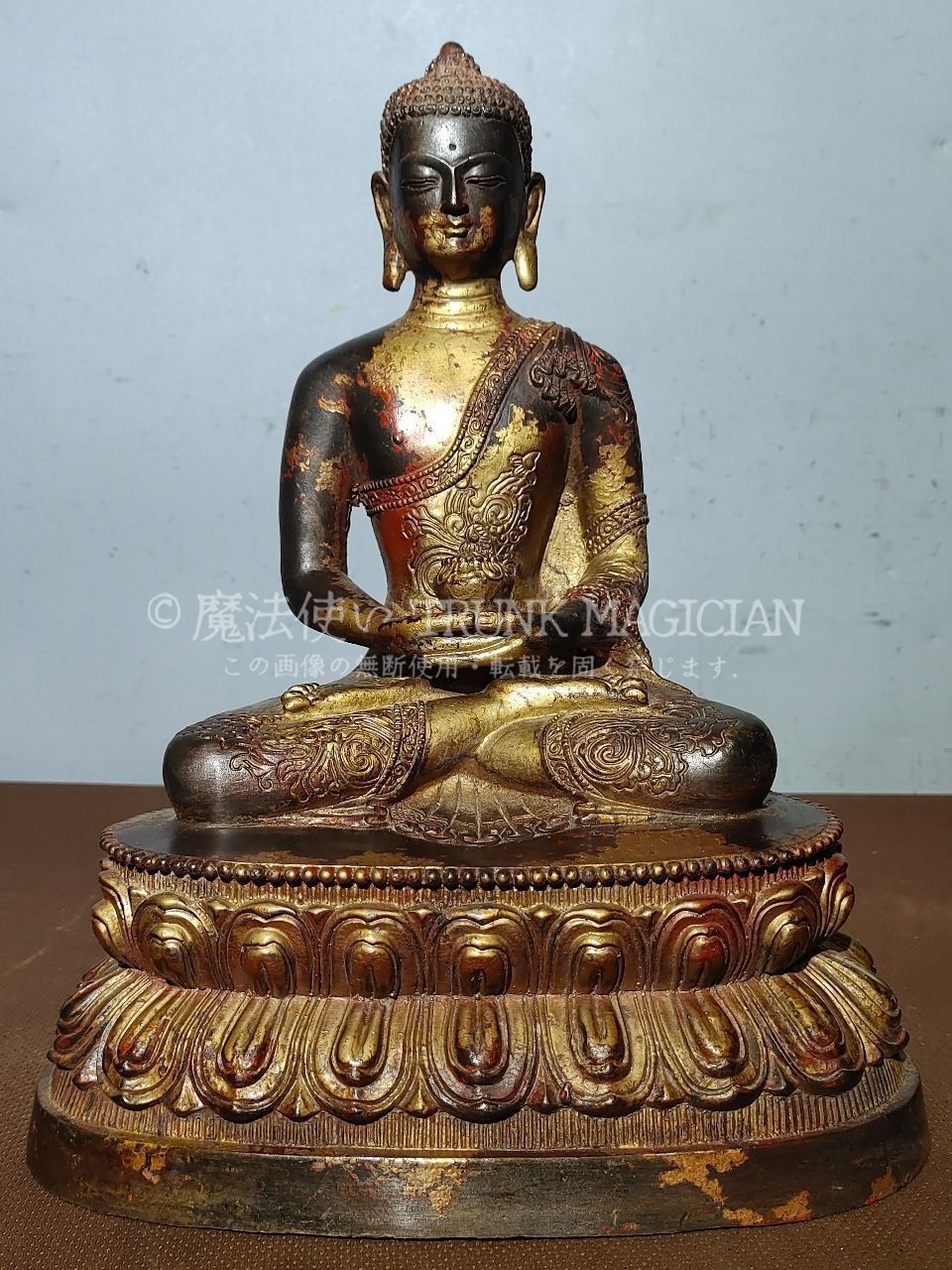 旧家蔵出し 銅製 浮彫 鏨刻 泥金 朱砂 釋迦牟尼藥師像 仏像 密宗密教