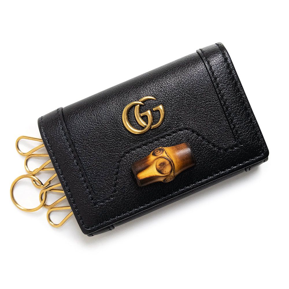 グッチ 658636 GGマーモント ダブルG バンブー レザー ブラック 6連