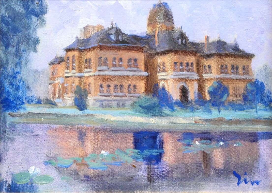 伊藤仁 油絵「北海道庁」F3号 額付き 1962年製作 伊藤仁 油絵「北海道