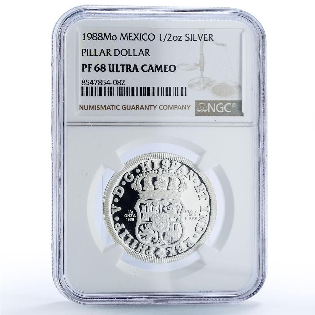 メキシコ ピラードル 8レアル 1732年 再鋳造 1/2オンス PF 68 NGC