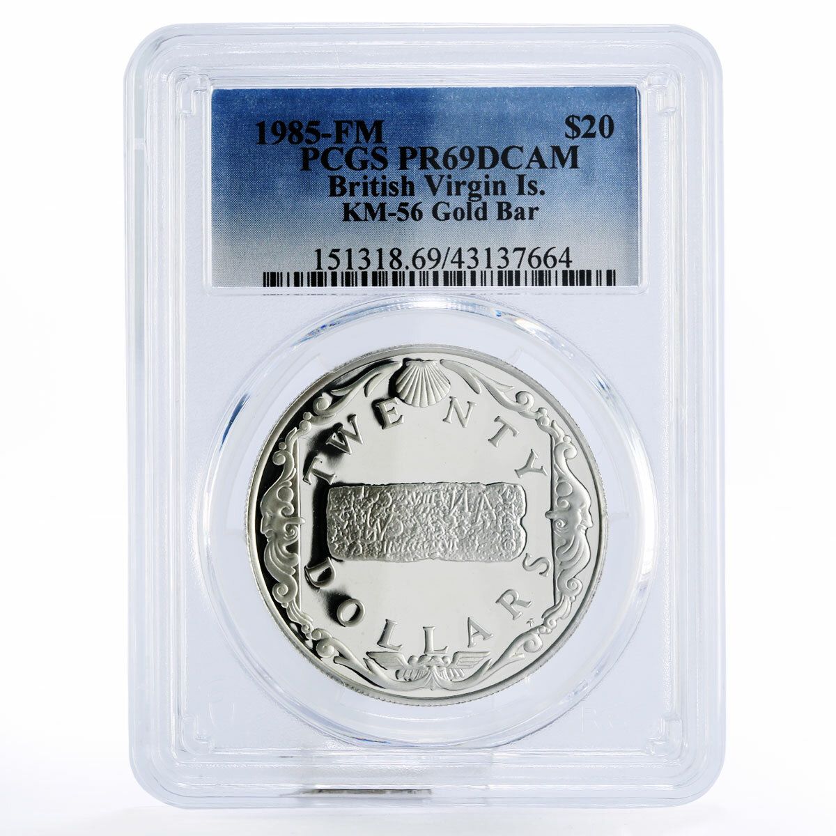 イギリス領ヴァージン諸島 20ドル金塊 PR69 PCGS プルーフ銀貨 1985年