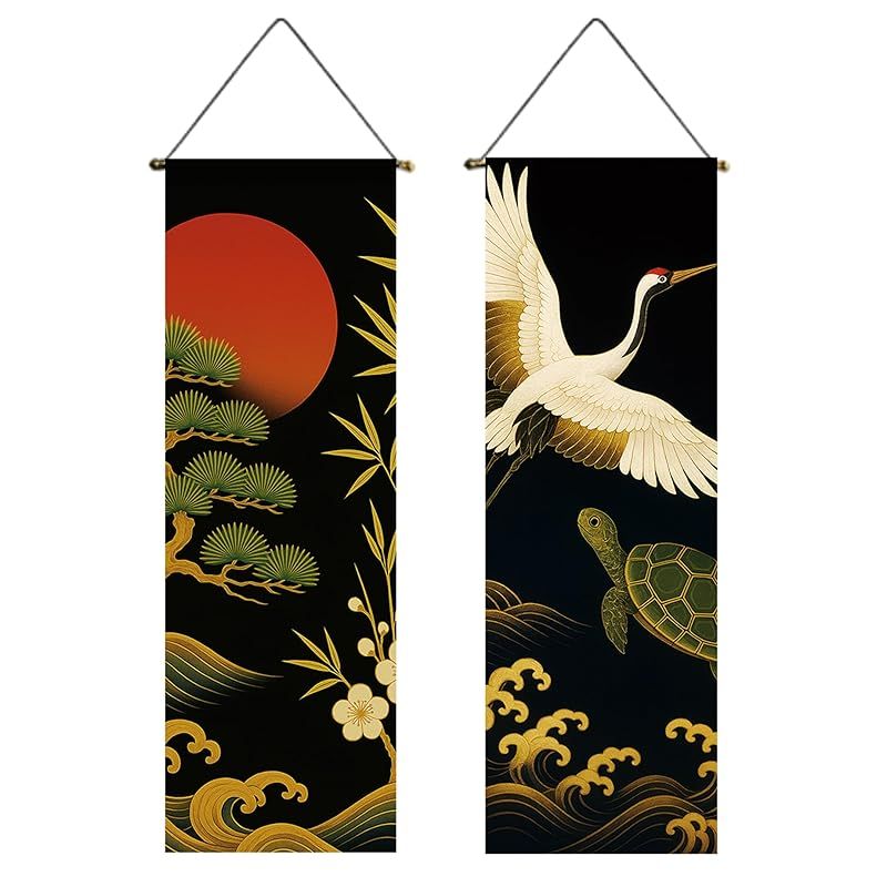 next.design タペストリー 掛け軸 2枚セット 鶴 富士 日の出 亀 松竹梅