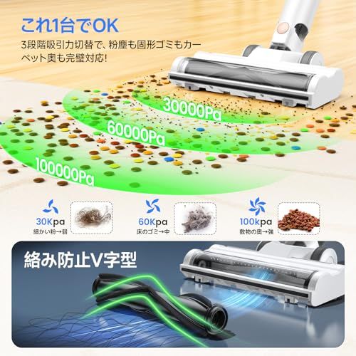 掃除機 コードレス【2026衝撃的デビュー・95Kpa超強力吸引・グリーン