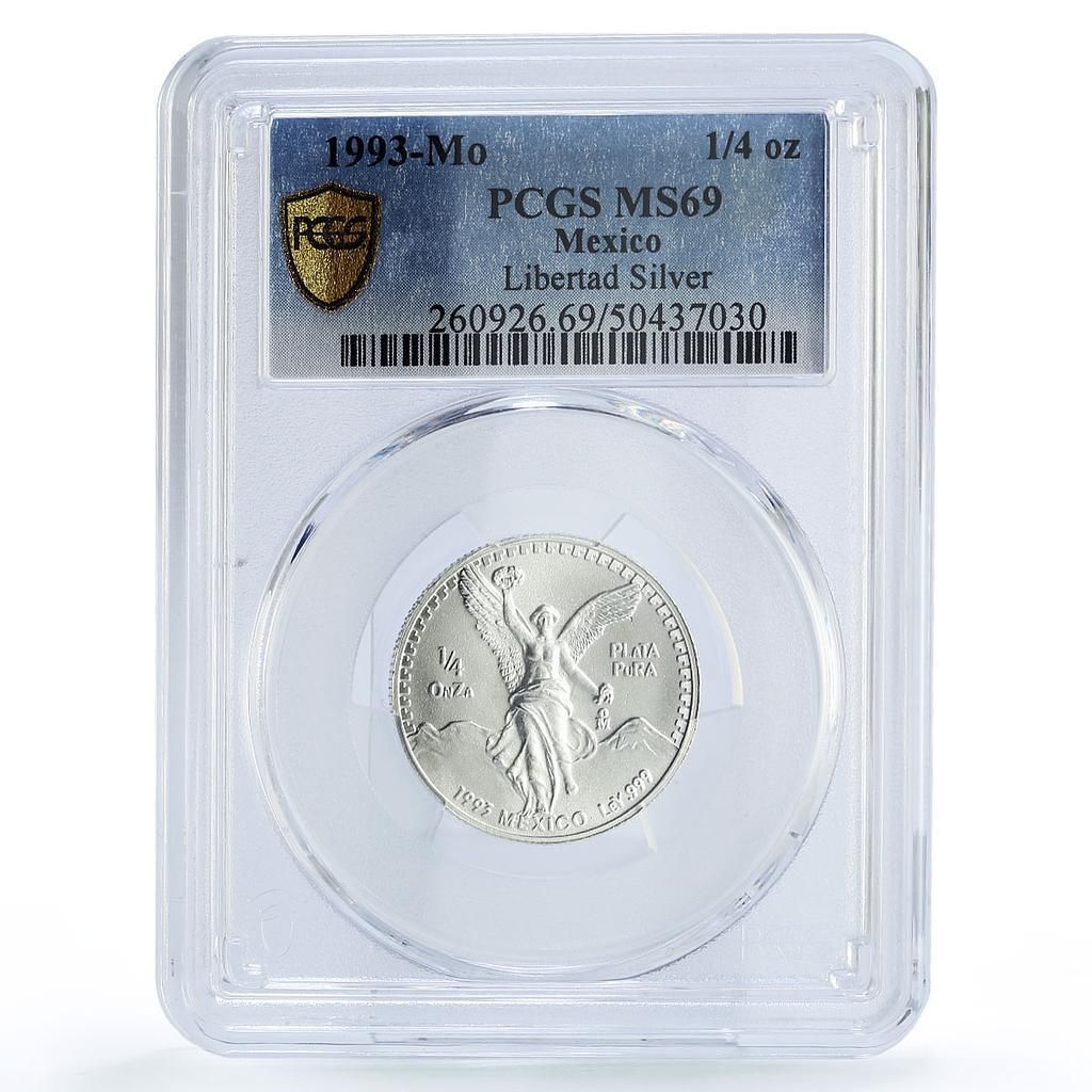 メキシコ 1/4 オンザ・リベルタッド 独立の天使 MS69 PCGS 銀貨 1993年