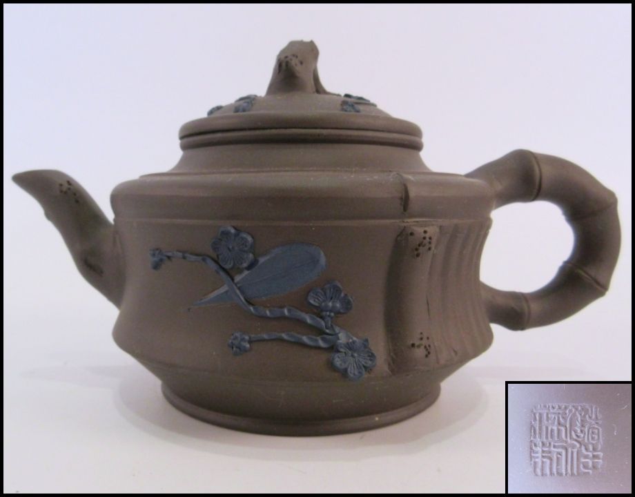 中国宜興 落款 在銘 紫泥 紫砂壺急須 茶壺 茶器 茶道具 時代物 中国