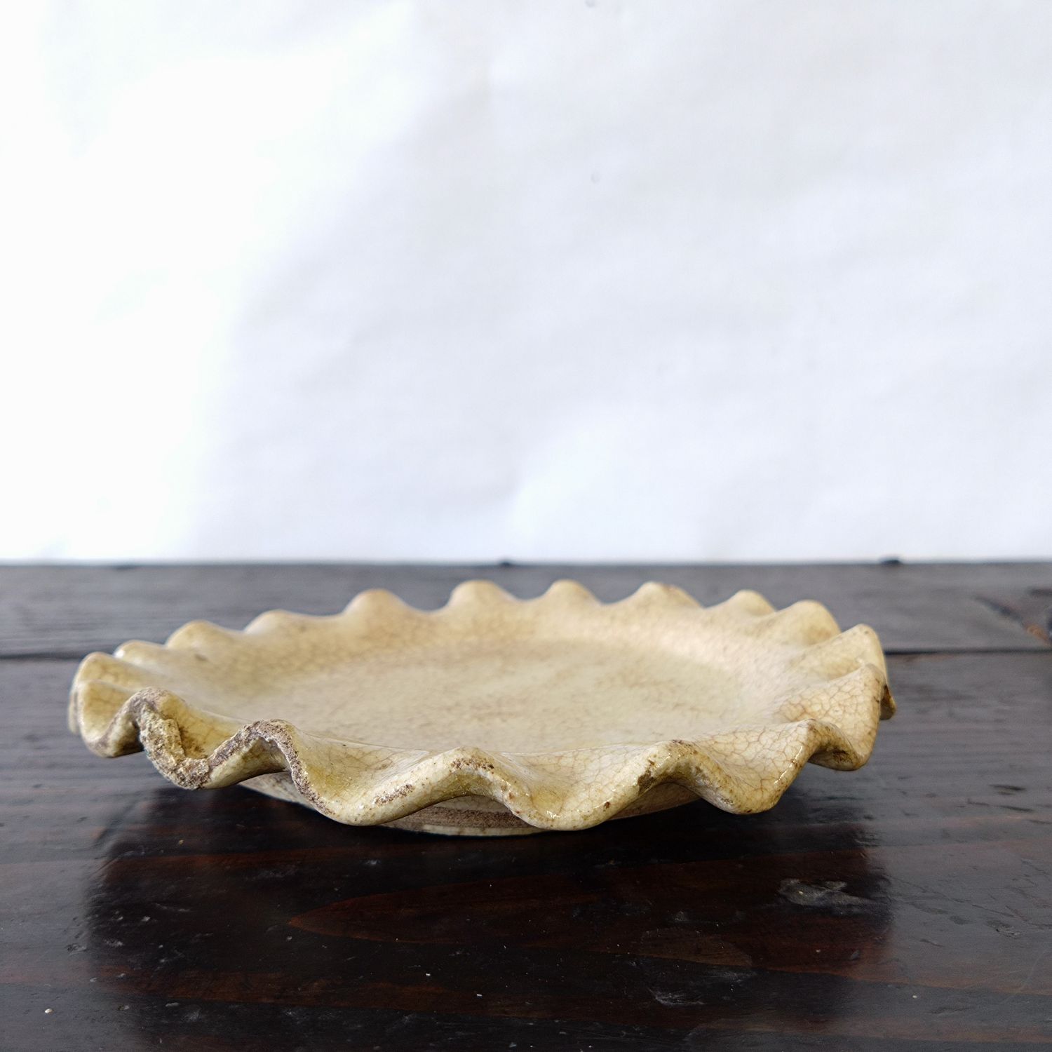 江戸中期 御深井焼（おふけやき）灰釉 輪花 ひだ皿 3枚組 12.1cm 0203