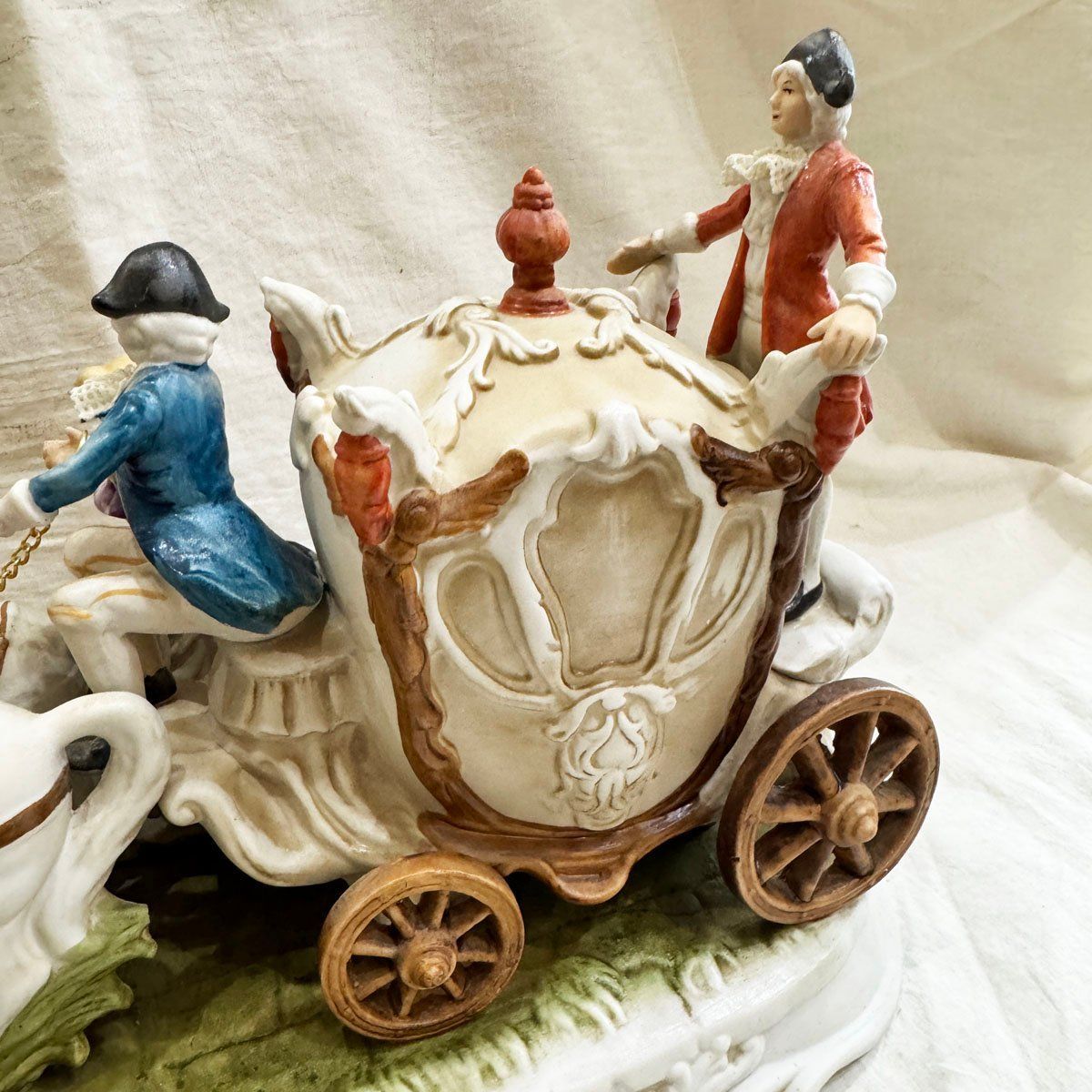 中古○瀬戸マイセン フィギュリン 馬車○加藤工芸 陶器製 4頭立て馬車