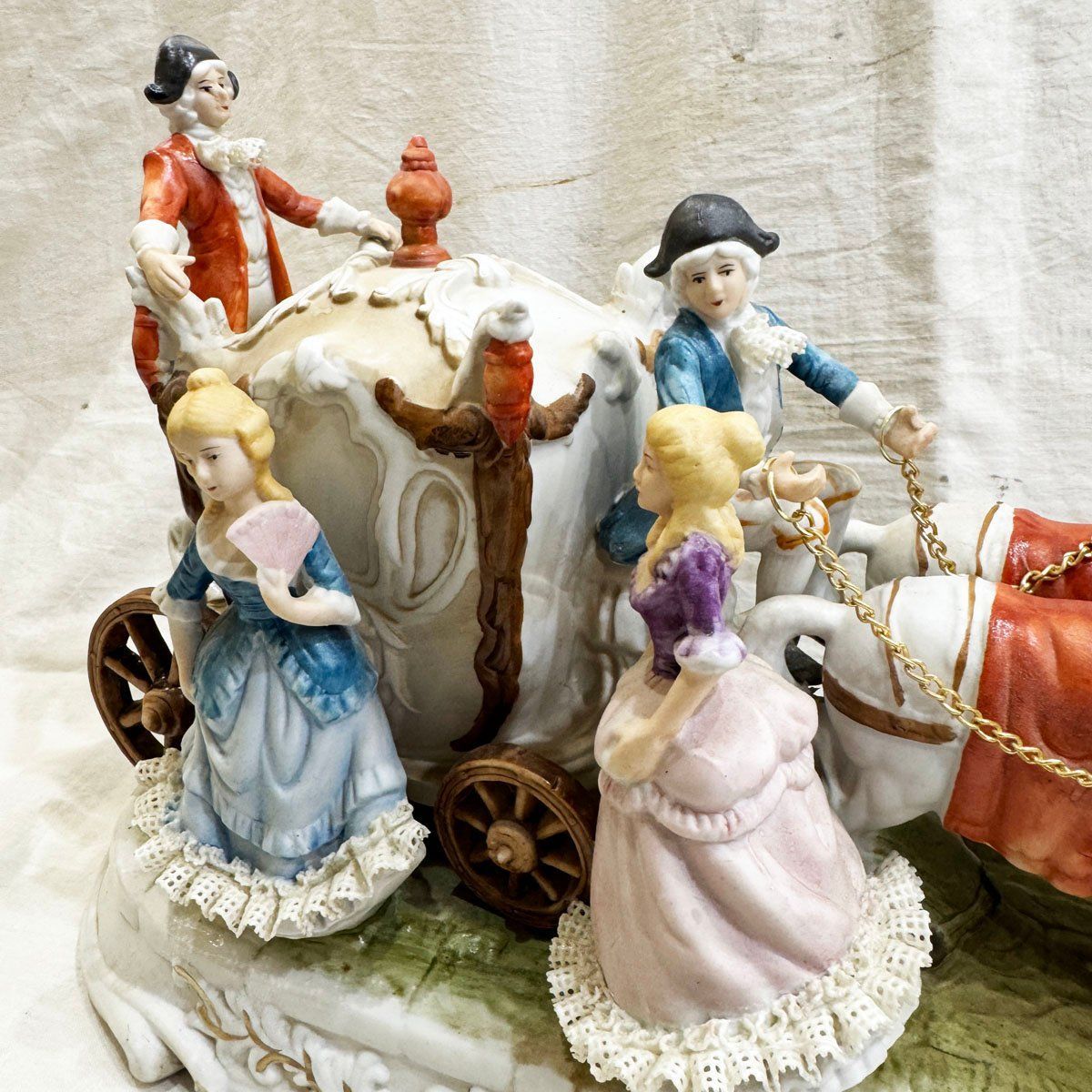 中古○瀬戸マイセン フィギュリン 馬車○加藤工芸 陶器製 4頭立て馬車