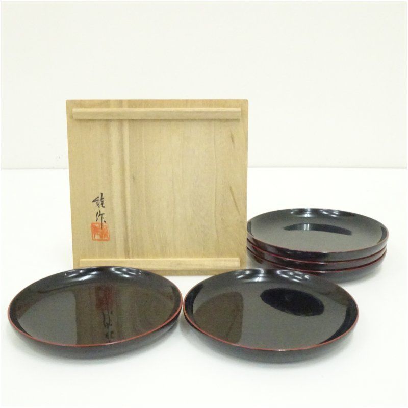 能作造 輪島塗銘々皿5客（共箱） 茶器 菓子器 おしゃれ 和菓子 干菓子