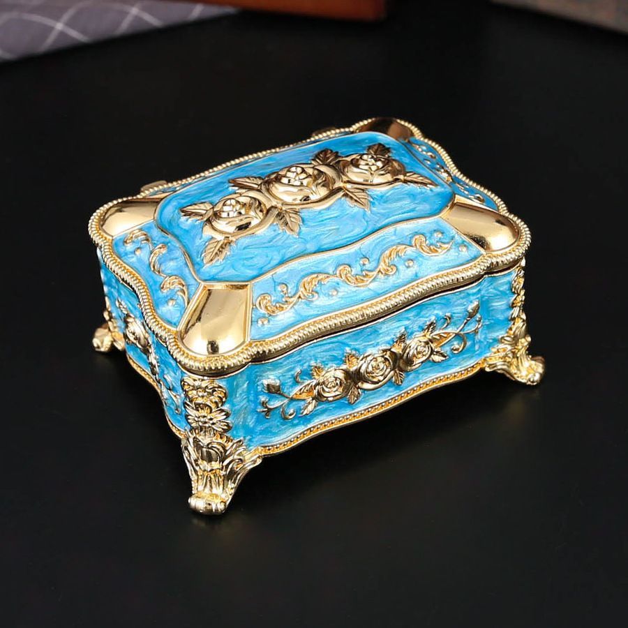 新品未使用 欧風金属製七宝焼バラ柄ジュエリーボックス 指輪