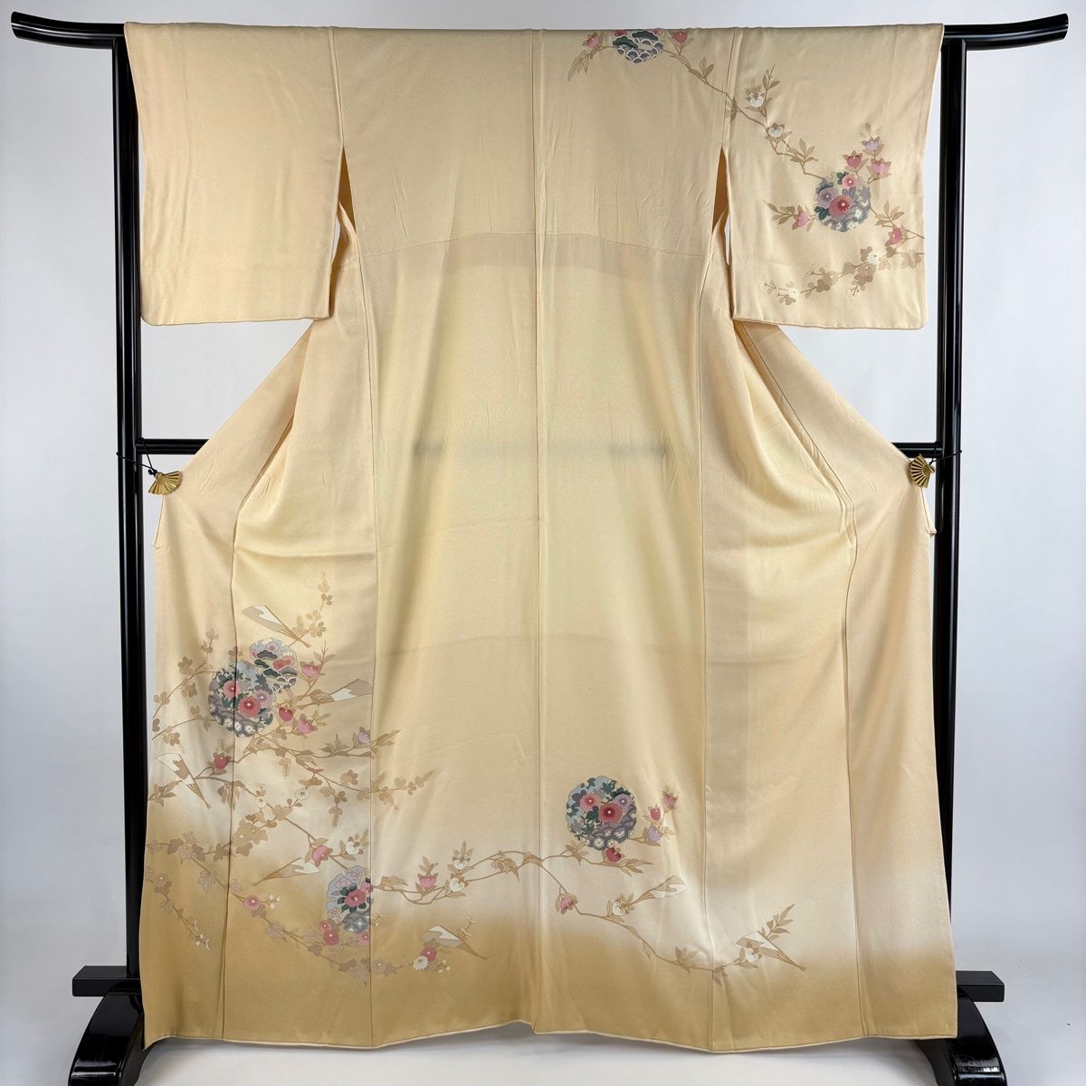 訪問着 身丈167cm 裄丈63cm S 袷 雪輪 草花 金彩 ぼかし 薄オレンジ