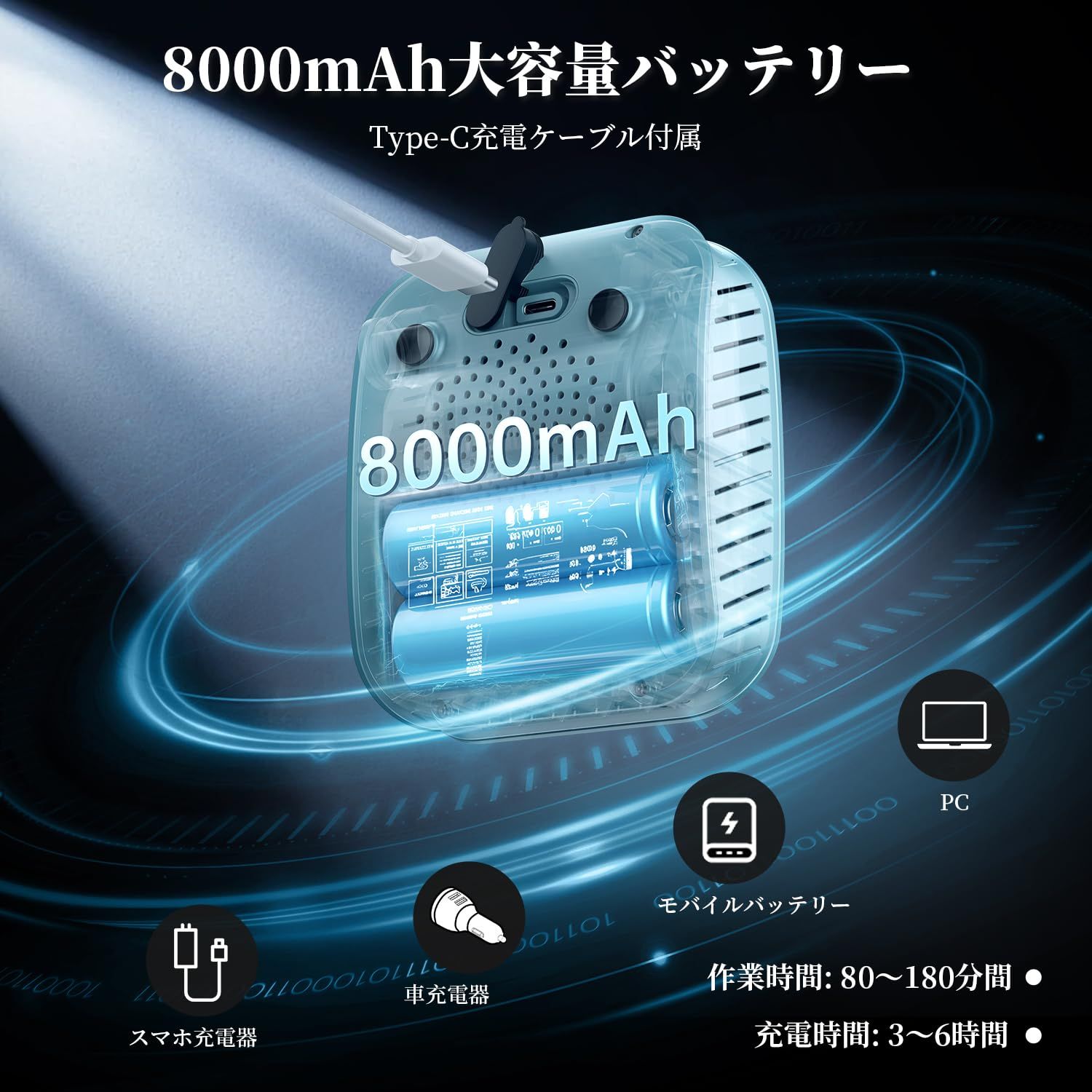 ポータブルシャワー キャンプ 電動シャワー ポンプ 8000mAh充電式 簡易