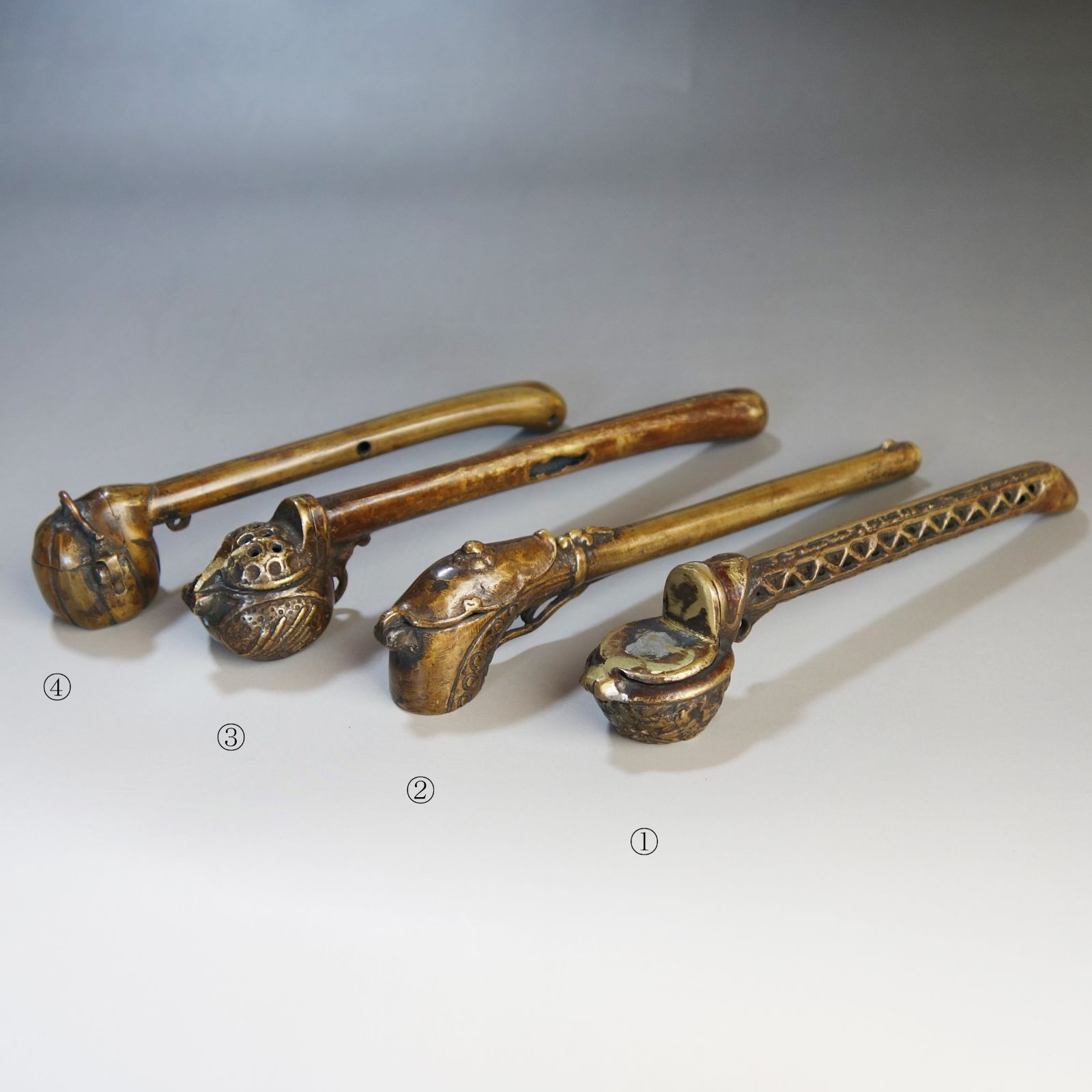 骨董逸品【矢立✕4点 真鍮製 装飾】 矢立 書道具 骨董 古美術