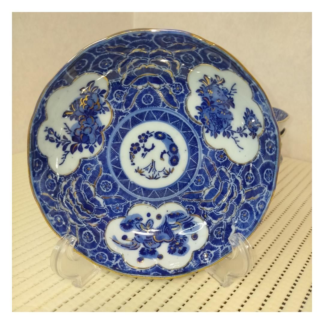 明治大正期】伊万里焼 印判金彩膾皿 5客セット 径14.4cm 和食器磁器染