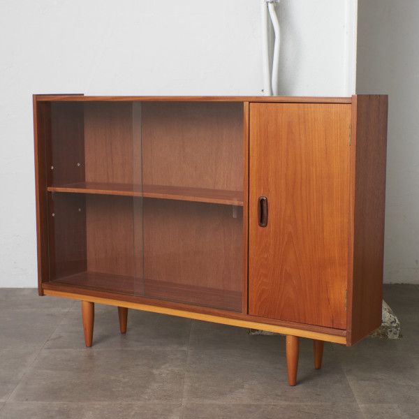 英国 ヴィンテージ チーク ナロー ブックケース キャビネット サイド