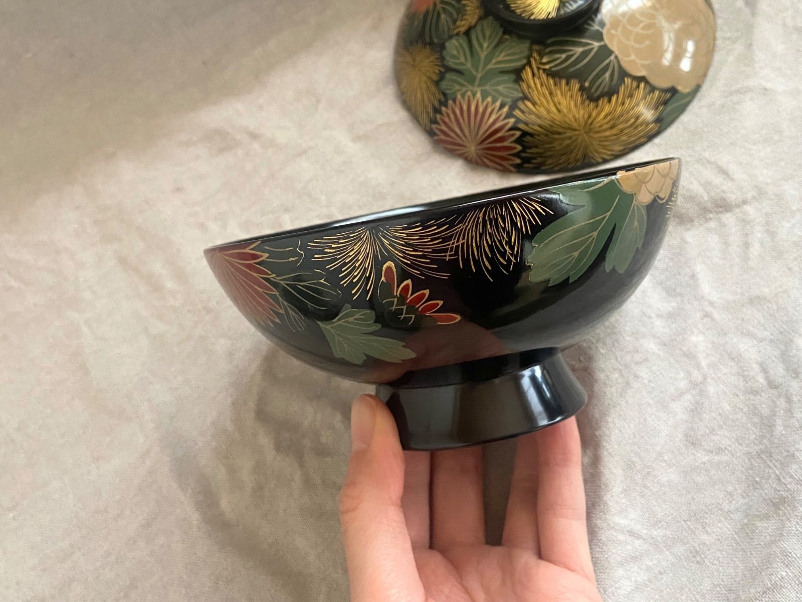 輪島塗 菊詰沈金花蒔絵 蓋付椀 2客 / 懐石椀・吸物椀・雑煮椀 - メルカリ