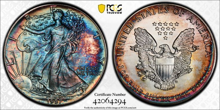 1987年 PCGS MS67 | Td シルバーイーグル - コイン $1 - メルカリ