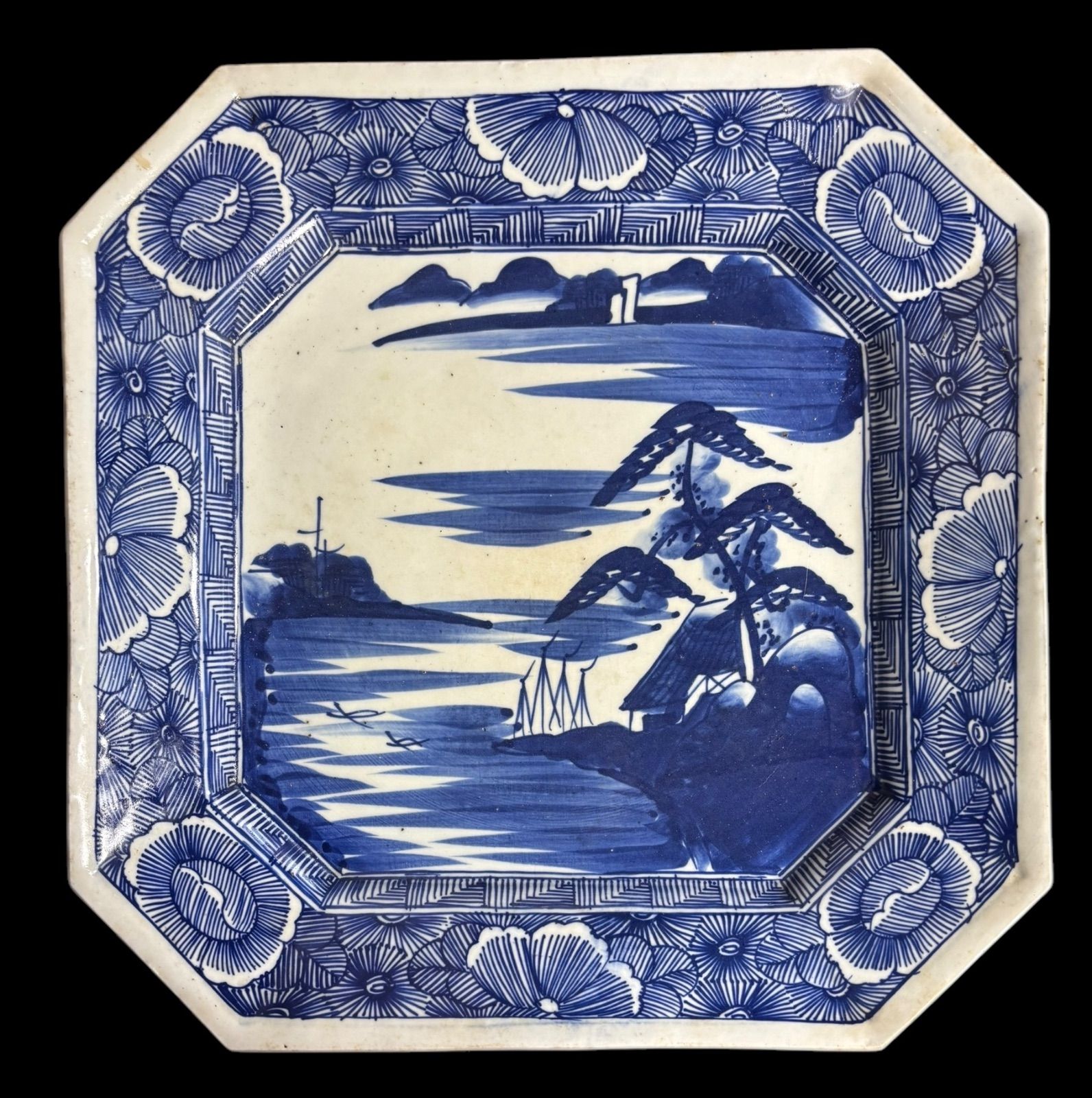青白磁 風景画 皿 約34cm 国宝レベル 青白磁 風景画 皿 約34cm