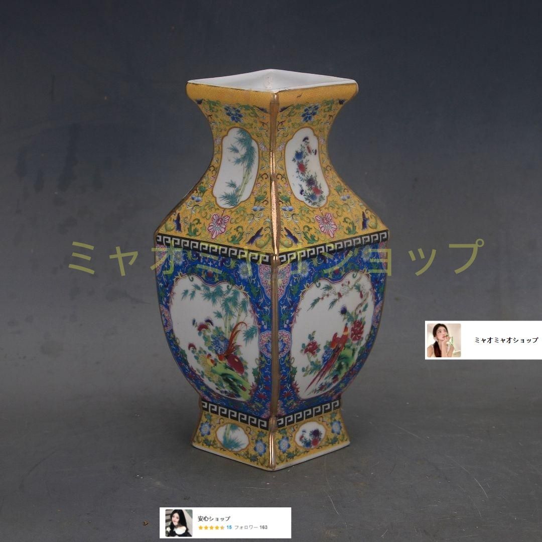 乾隆青花四方花鳥瓶 景徳鎮 陶磁器 装飾品 現代工芸品美術品