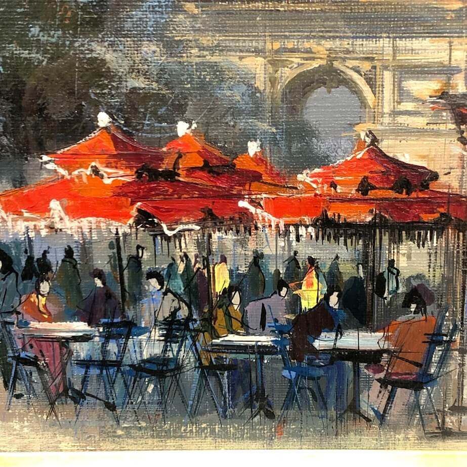 ss7299 【】 額装 クロード がいせん門近くのカフェ 油彩画 F3 直筆