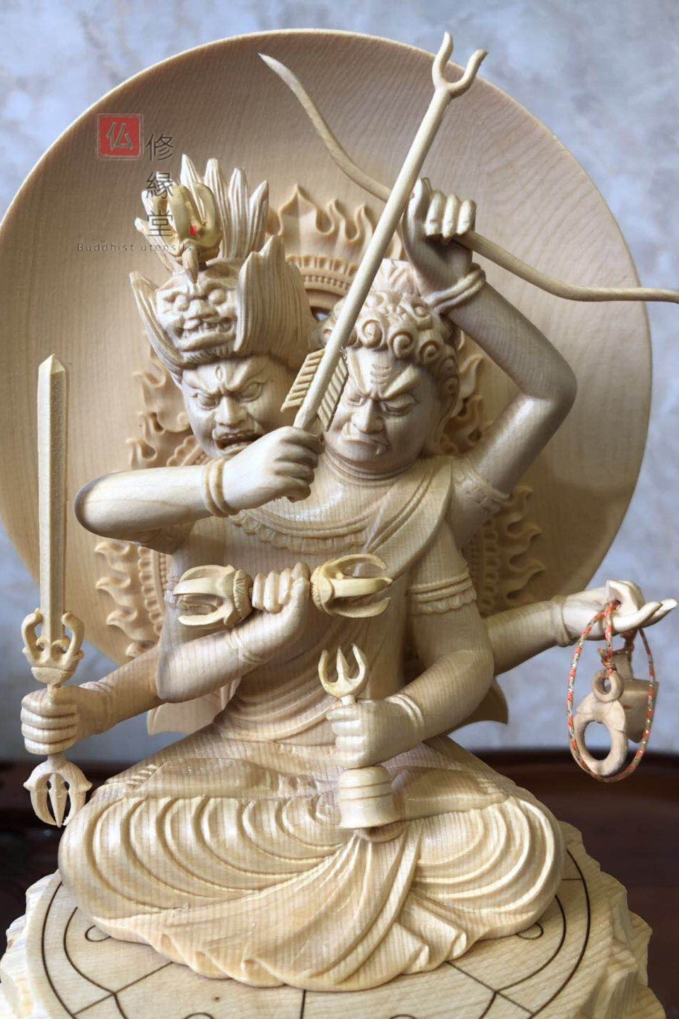 修縁堂】最高級 木彫仏像 五大明王像一式 彫刻 一刀彫 天然木檜