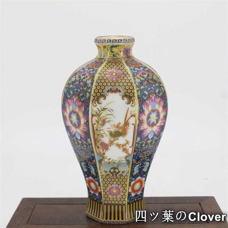 琺瑯彩花鳥八方梅瓶 景徳鎮 陶磁器 装飾品 現代工芸品 美術品